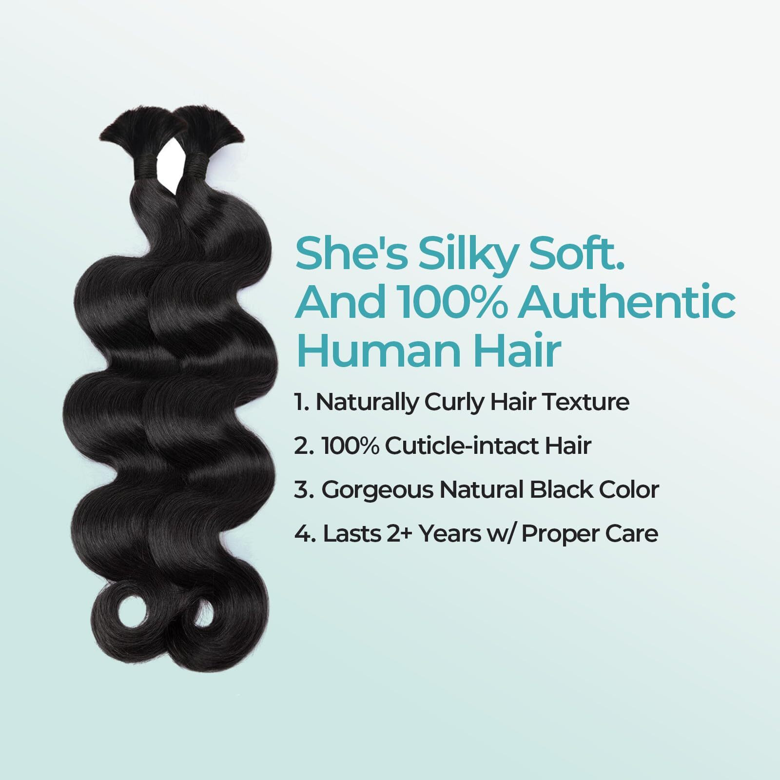 Lvnatu Body Wave Braiding Hair Human For Boho Braids Bohemian Knotless Easy To Work With At Salon/Home Wavy Bulk 2 Bundles 100G 22 Inch Jet Black For Stylists/Hairdresser