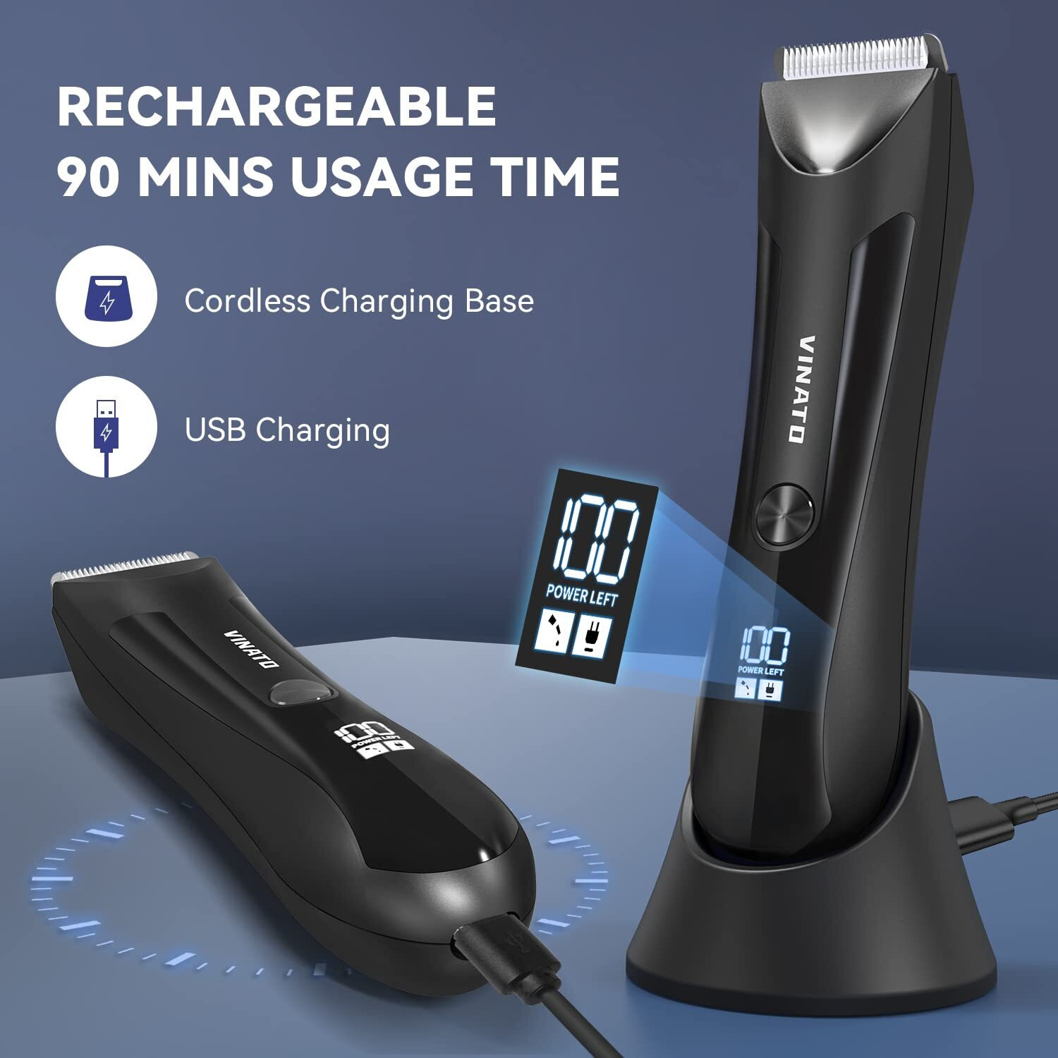 Vinato Electric Body Hair Trimmer - Manscape Ball Trimmer, Groin Hair Trimmer For Men, Waterproof Ball Shaver, Usb Recharge Dock Replaceable Ceramic Blade, Male Hygiene Razor, 90 Mins Battery Life