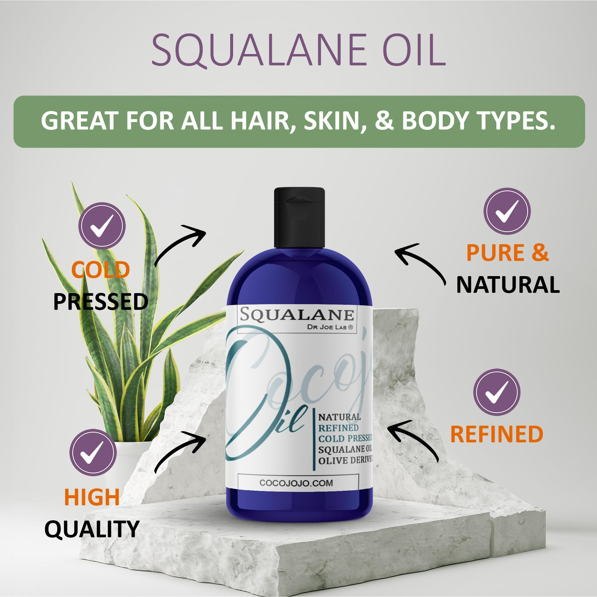 Dr Joe Lab Squalane Oil Pure Plant Derived Refined Cold Pressed Squalene From Olives Vegan Undiluted Bulk Carrier Oil For Face Skin Hair Body Cosmetics Natural Cleanser Moisturizer (16 Oz)