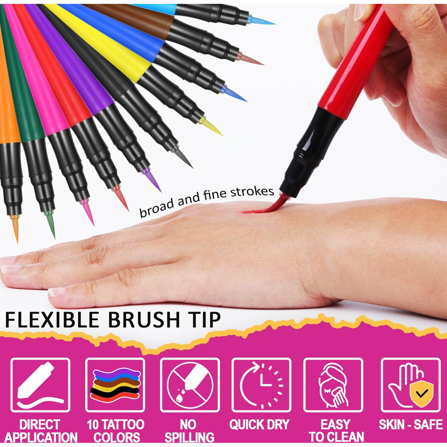 Jim&Gloria Temporary Tattoo Markers For Skin Fake Tattoo Pens Washable Pride Face Painting Kit Body Paint Stencils Boy Teen Girl Gifts Trendy Stuff Tweens Teenage 4Th Fourth Of July Craft Kids Adults