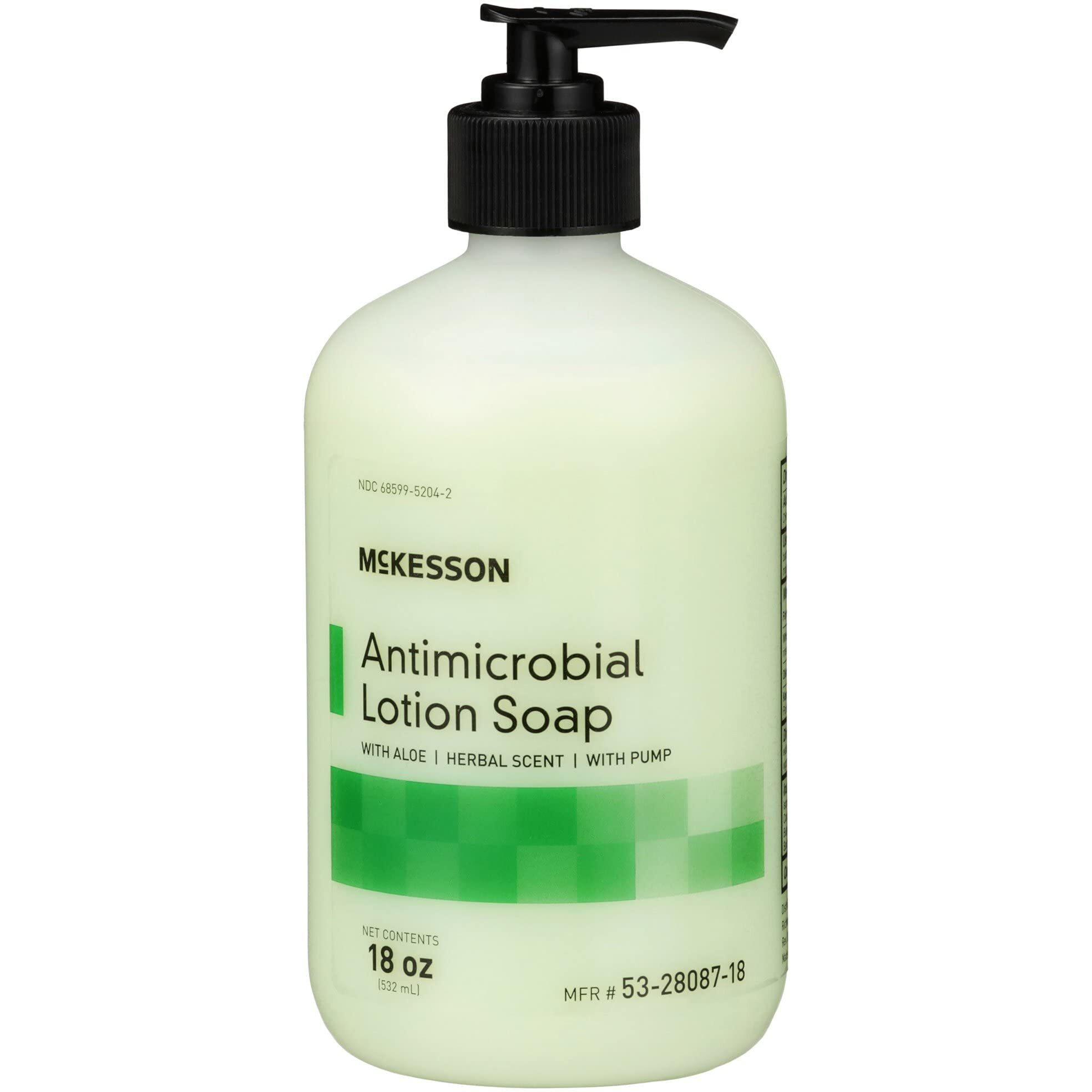 Mckesson Antimicrobial Lotion Hand Soap With Aloe, 18 Oz Pump Bottle [Pack Of 1] - Herbal Scent, Keeps Hands Clean And Moisturized, Medical-Grade Soap