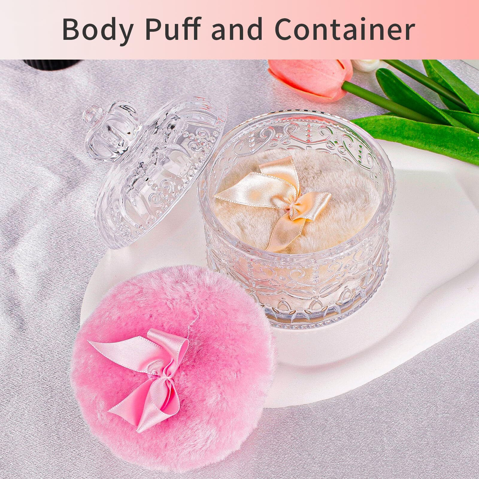Gsteng Large Body Powder Puffs And Containers, Crystal Clear Powder Container With Soft Power Puffs, Reusable Dusting Powder Case With Washable Velvet Face Body Glitter Puffs Wet And Dry Makeup