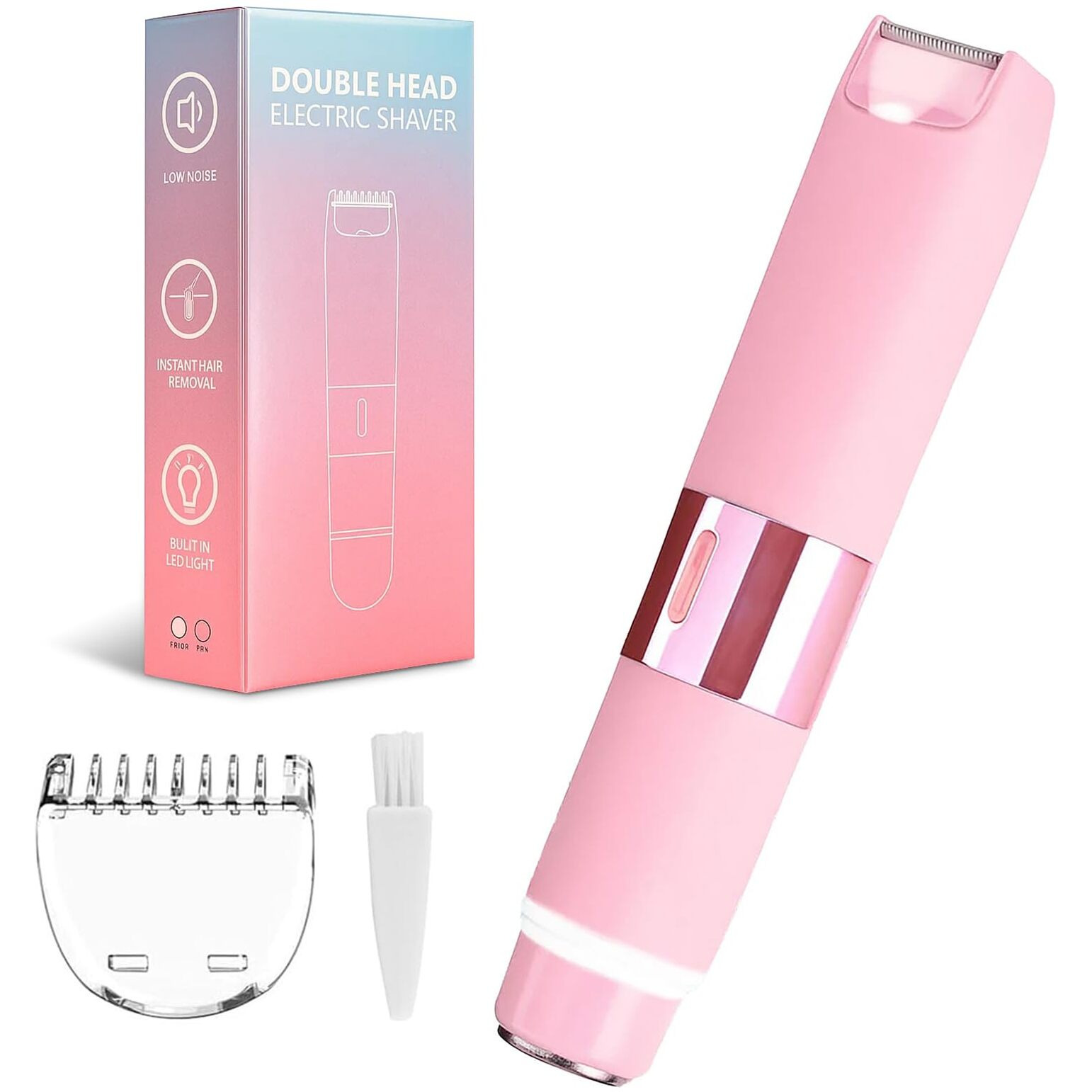 Evanulle Bikini Trimmer For Women - 2 In 1 Painless Electric Razors For Women, Ipx7 Waterproof Rechargeable Led Dual Head Electric Shaver For Lady Bikini Underarm, Body, Leg, Face Hair Remove - Pink
