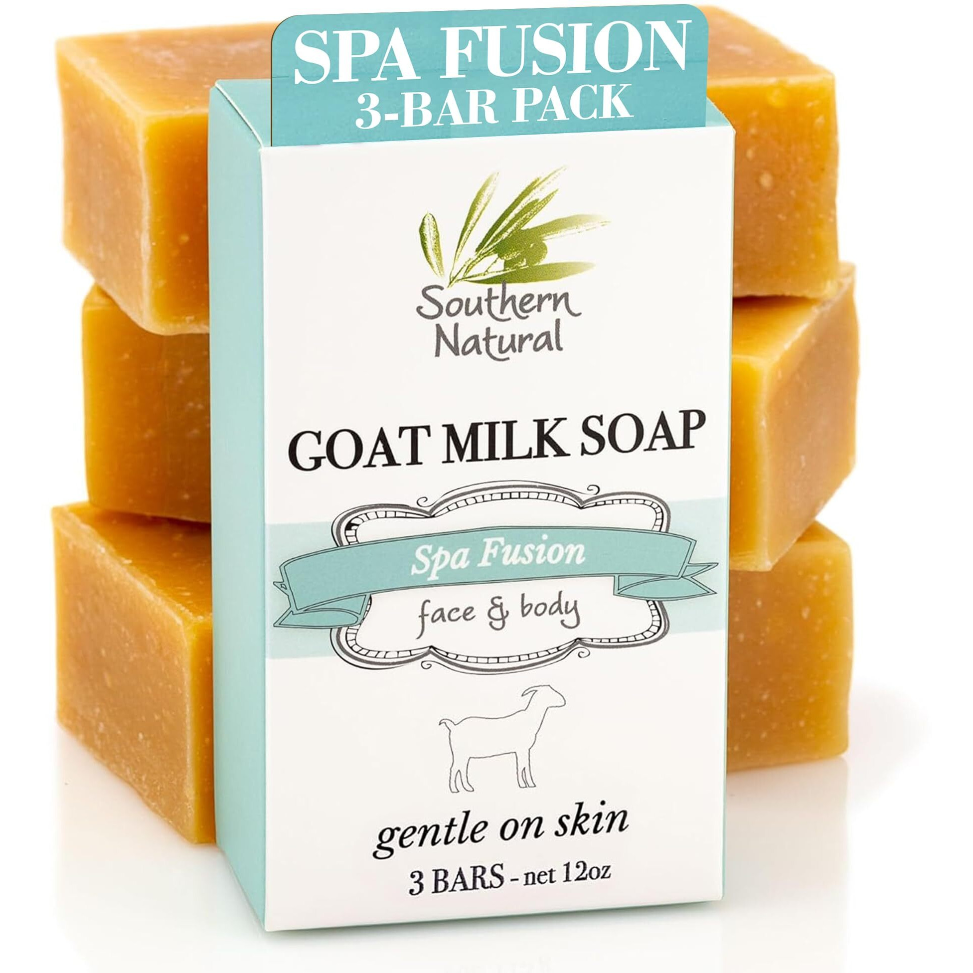 Southern Natural Goat Milk Soap Bar - 3 Pack Essential Oil Blend - For Dry Sensitive Skin. Natural Handmade Face & Body Soap For Men & Women.