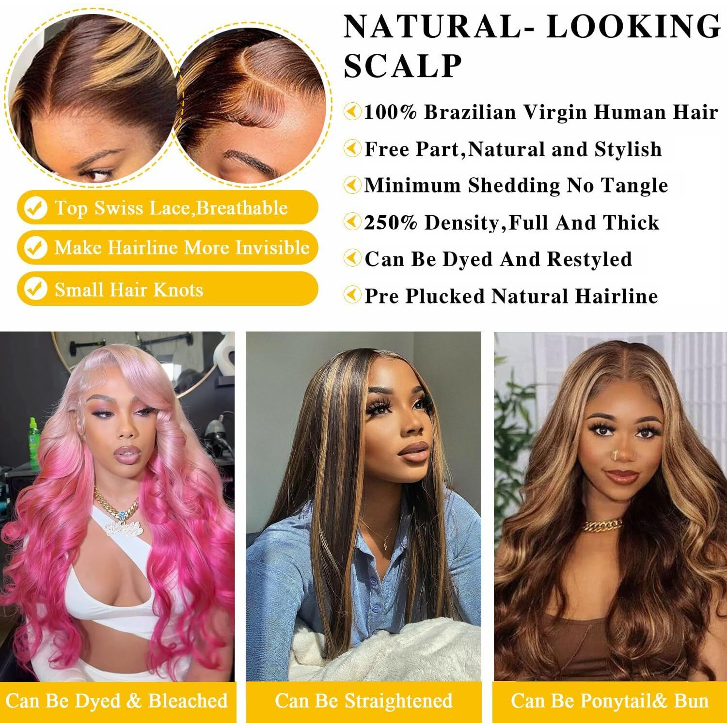 Durya Honey Blonde Ombre Lace Front Wig Human Hair Highlight Body Wave Lace Front Wigs Human Hair Pre Plucked Glueless 5X5 Hd Lace Closure Wig For Women 4/27 Colored 250 Density 32 Inch
