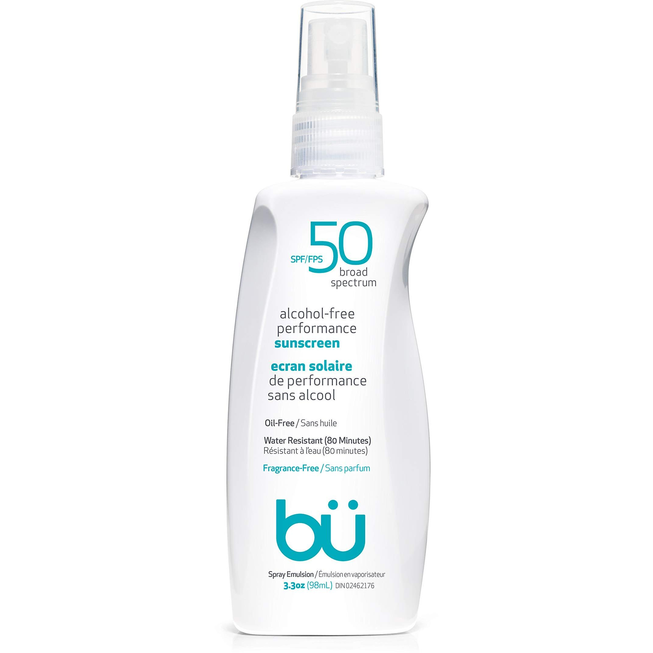 Bu Spf 50 Sunscreen Spray For Face And Body, Non Aerosol Spray, Fragrance Free, Clear, Non Greasy, Water Resistant, Fragrance Free 3.3 Oz