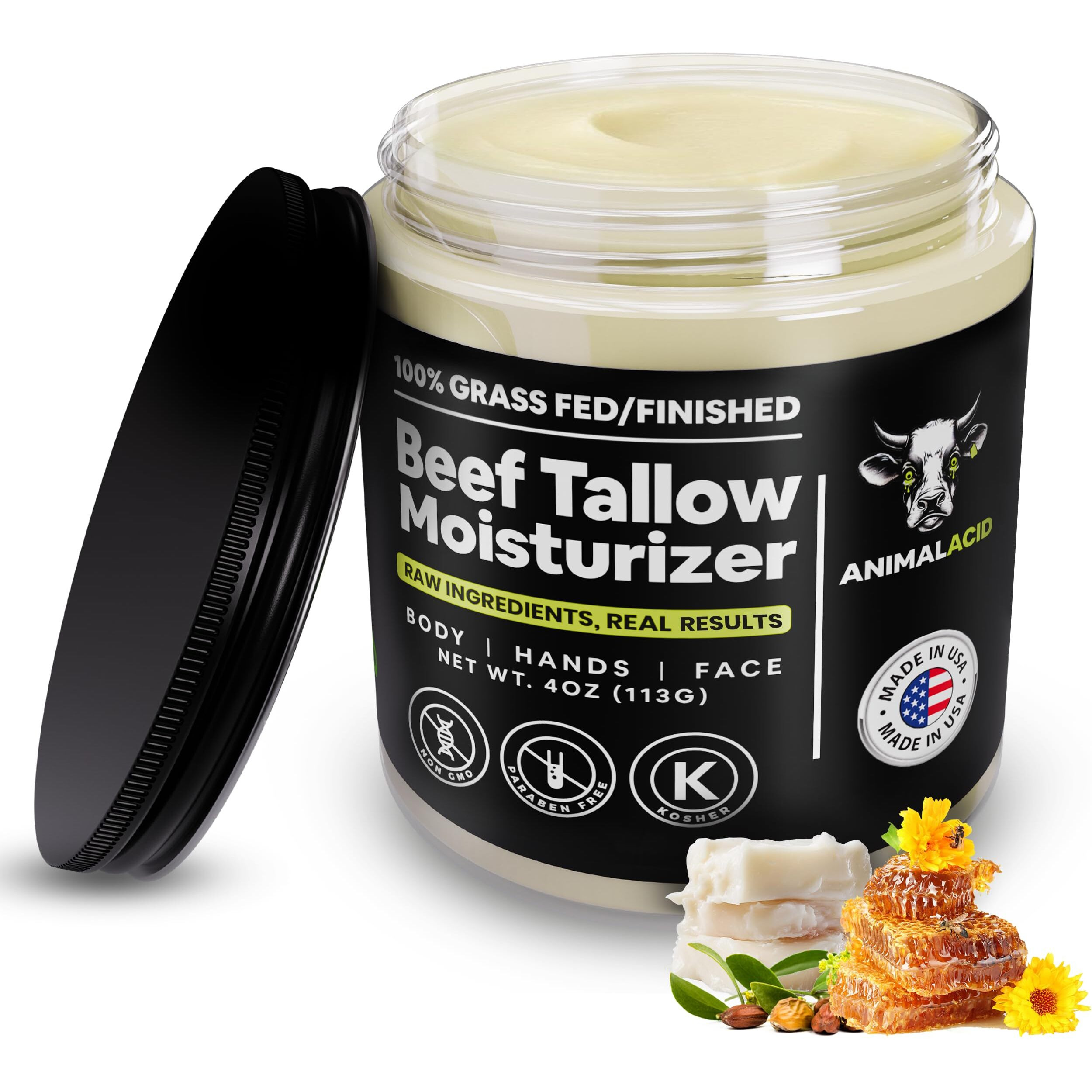 Beef Tallow For Face, Skin & Body - 4 Fl Oz Handmade Tallow Face Moisturizer With Organic Jojoba Oil, Beeswax & Honey - 100% Grass Fed Beef Tallow Cream - Unscented