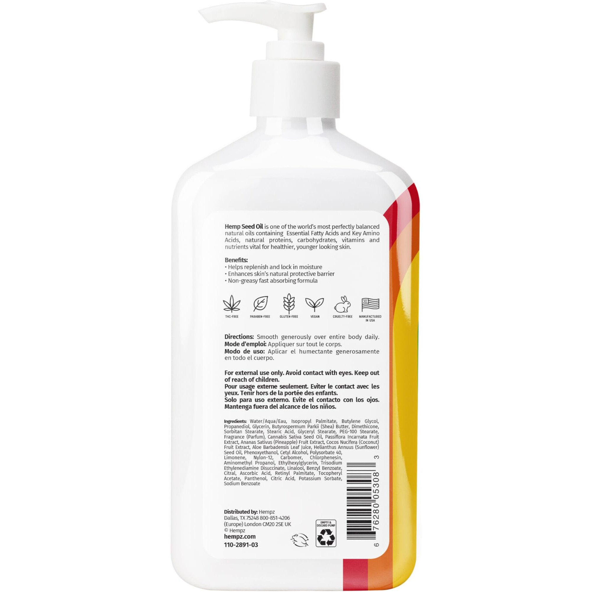 Hempz Body Lotion - Passion Fruit Pride Love - Limited Edition Daily Moisturizing Cream, Shea Butter, Aloe, Lavender Extract Body Moisturizer - Skin Care Products, Hemp Seed Oil - Large
