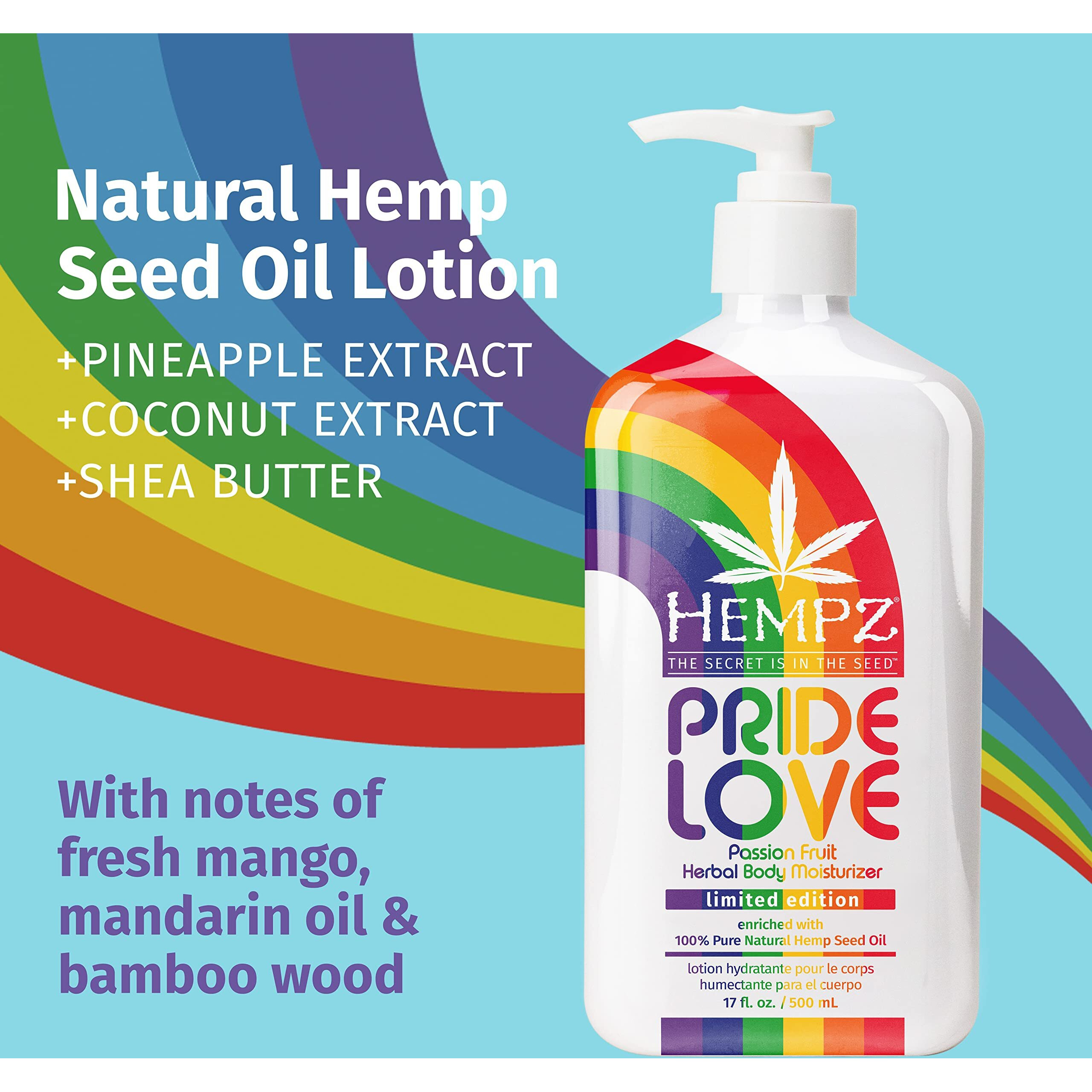 Hempz Body Lotion - Passion Fruit Pride Love - Limited Edition Daily Moisturizing Cream, Shea Butter, Aloe, Lavender Extract Body Moisturizer - Skin Care Products, Hemp Seed Oil - Large