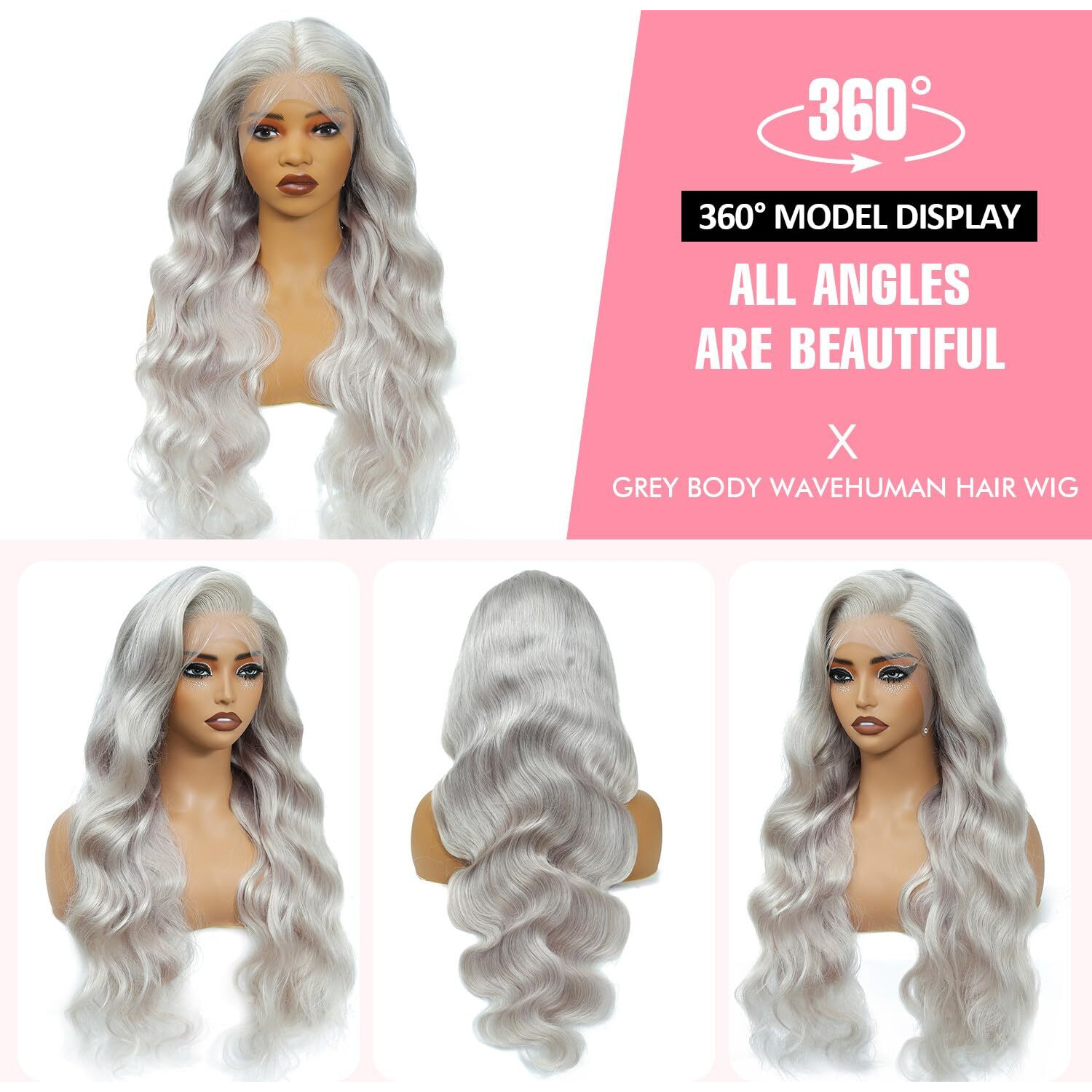 Xfjt Grey Lace Front Wigs Human Hair Body Wave Grey 13X6 Lace Front Wigs Human Hair Glueless Lace Frontal Wig For Women 200 Density Natural Hairline With Baby Hair(38Inch)