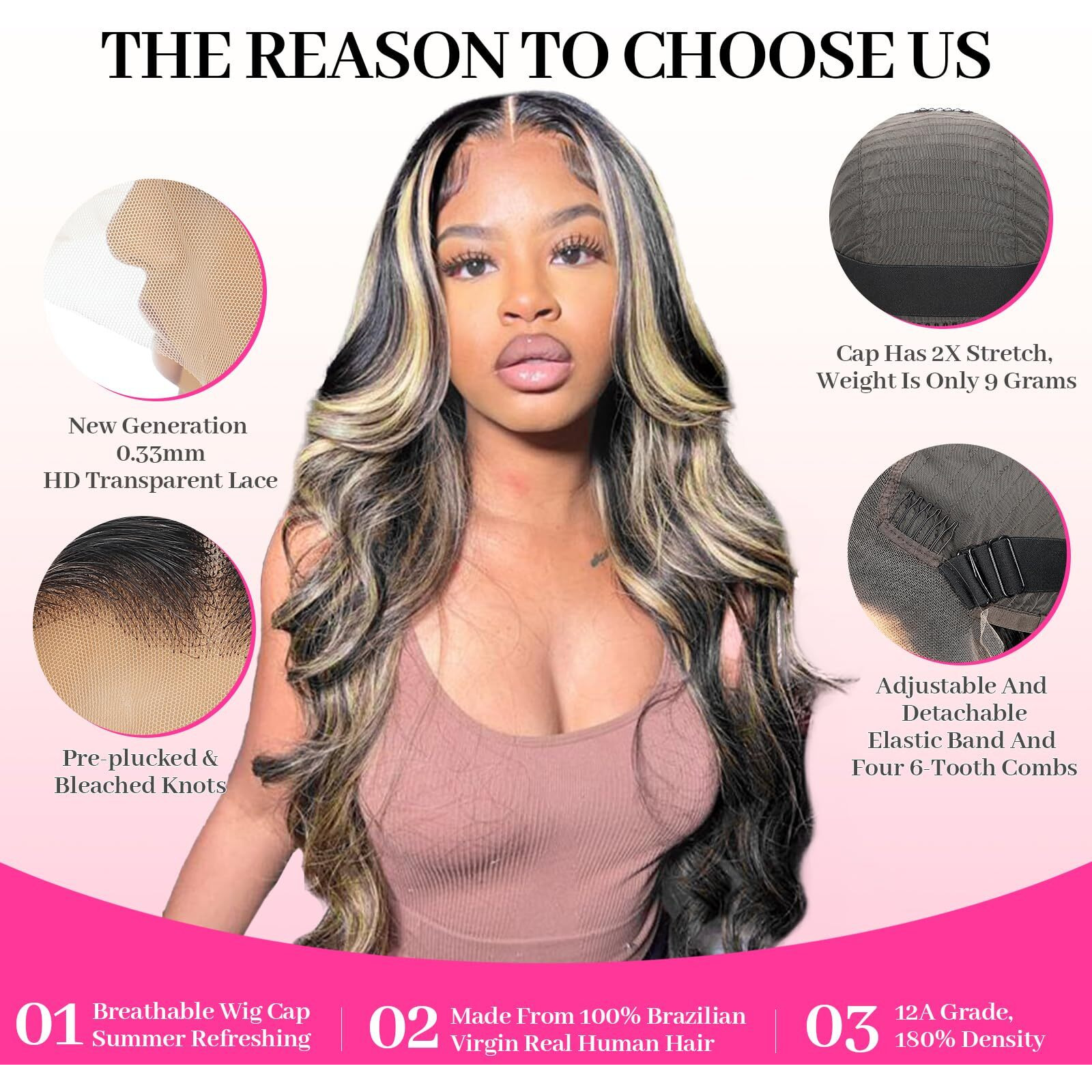Oveooz 32 Inch 1B/27 Balayage Highlight Lace Front Wig Human Hair 13X6 Ombre Body Wave Lace Front Wigs Human Hair Pre Plucked 180% Density 13X6 Hd Lace Frontal Glueless Wigs For Women With Baby Hair