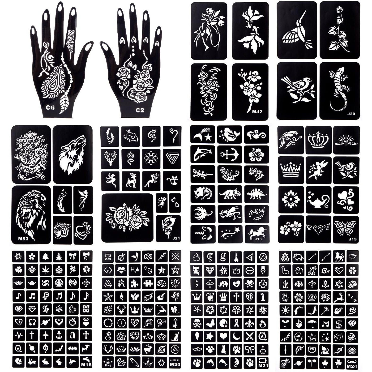 Koogel 281Pcs Semi Permanent Tattoo, 12 Sheets Henna Women Tattoo Stencil Temporary Tattoo Stickers For Face Paint Body Art