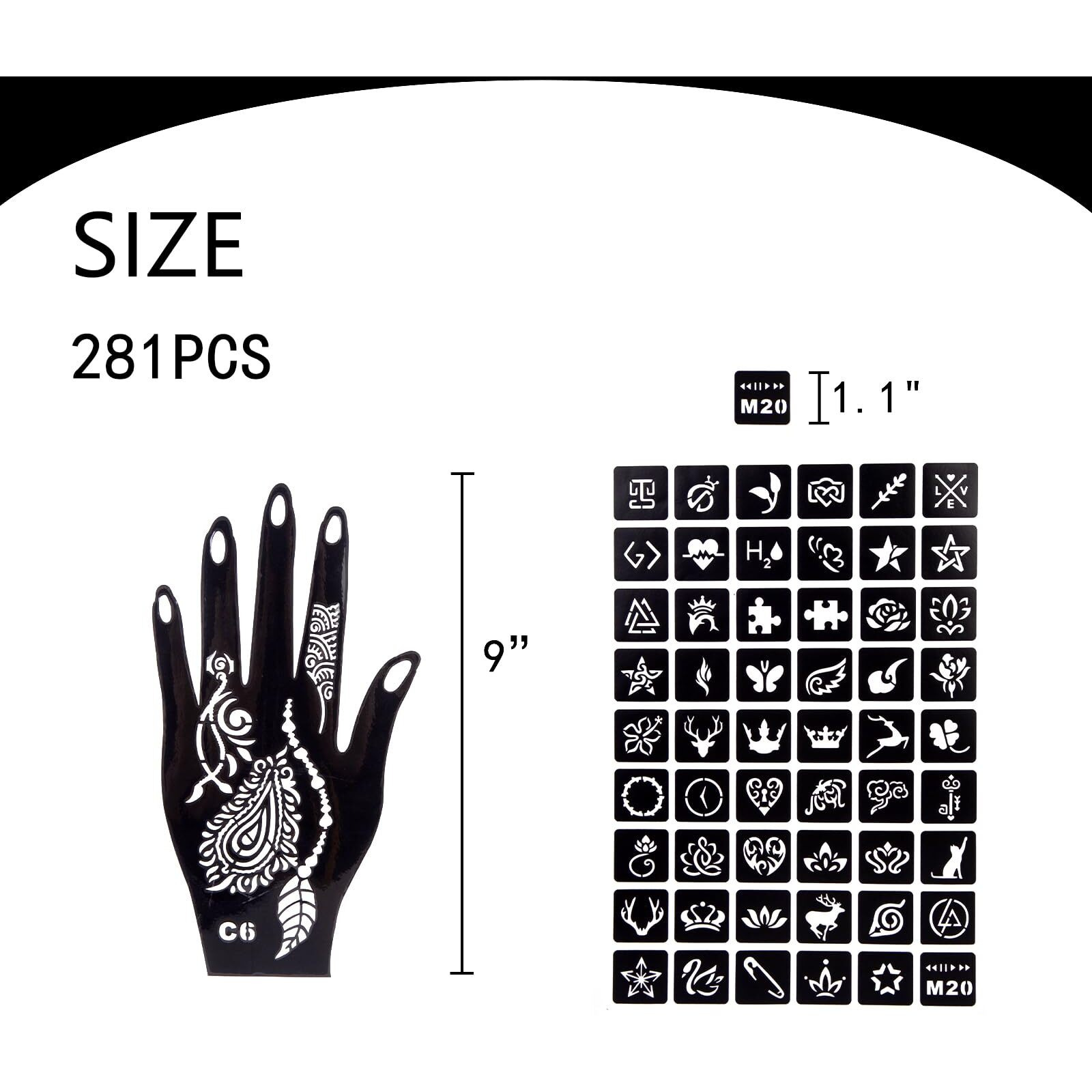 Koogel 281Pcs Semi Permanent Tattoo, 12 Sheets Henna Women Tattoo Stencil Temporary Tattoo Stickers For Face Paint Body Art