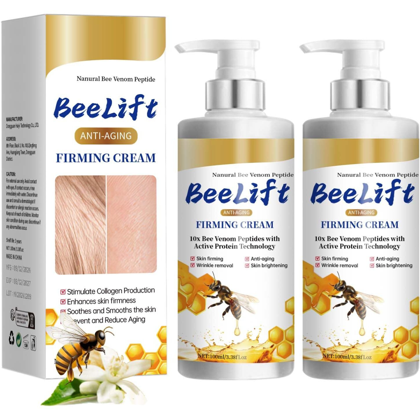 2Pcs Beelift Anti-Aging Firming Cream, Bee Venom Skin Firming Cream, Moisturizing Lift Body Cream, Lifting Skin, Gentle C-Ream For All S Kin Types