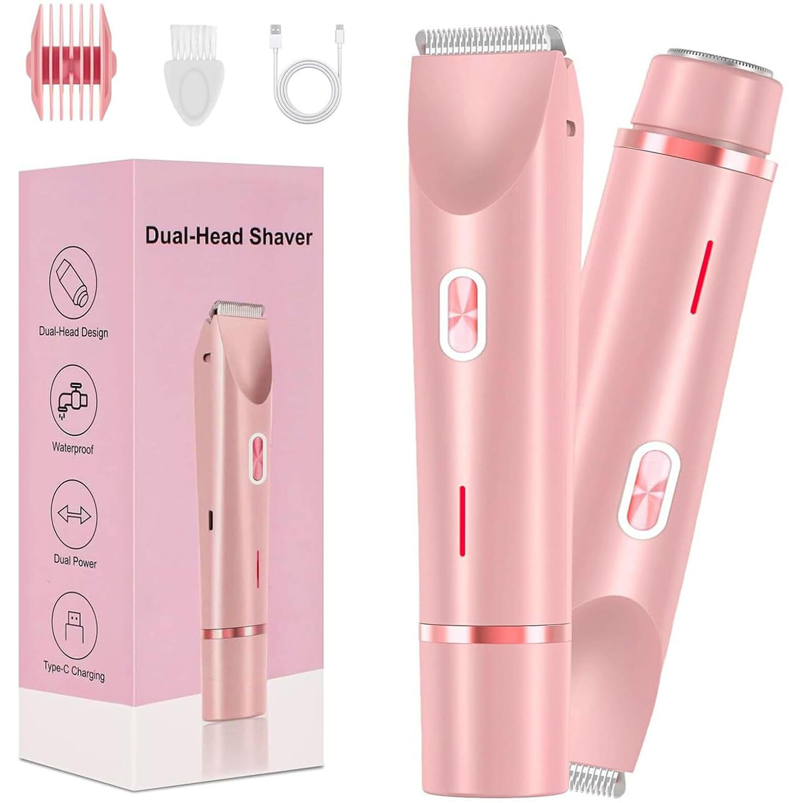 2 In 1 Electric Glow Shaver, Portable Bikini Trimmer For Women, Dual Head Rechargeable Electric Razor, Ipx7 Waterproof Wet & Dry Use Legs Body Pubic Hair Trimmer For Men Women Christmas Birthday Gifts