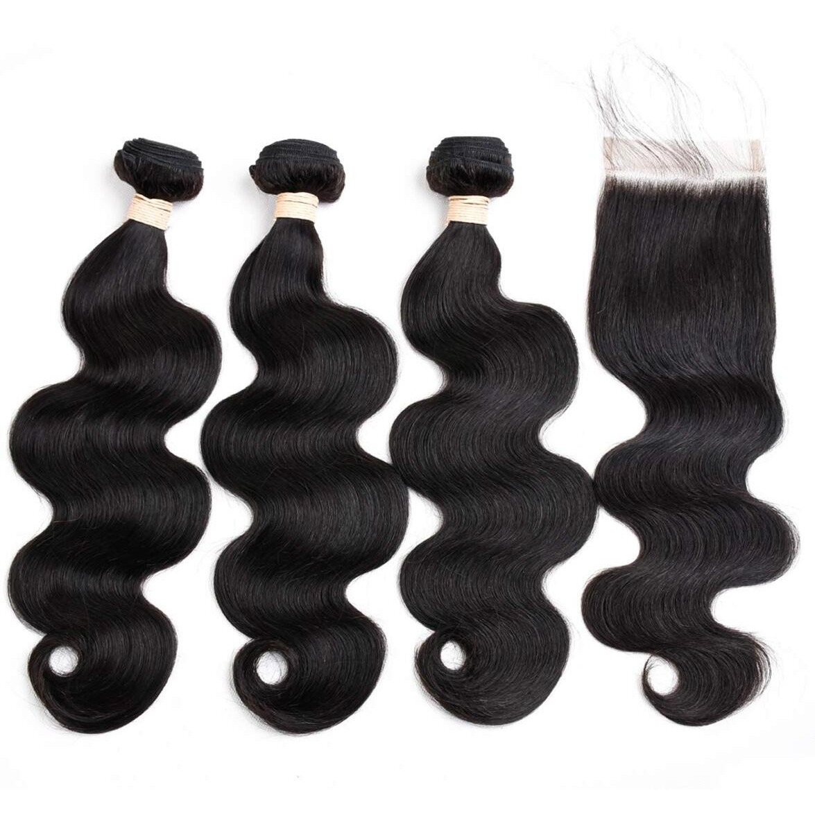 Beauhair Brazilian Body Wave Virgin Hair Bundles With Lace Closure(26 28 30+20 Closure) Human Hair Unprocessed Body Wave Hair With Closure 4X4 Lace Free Part Natural Black Hair
