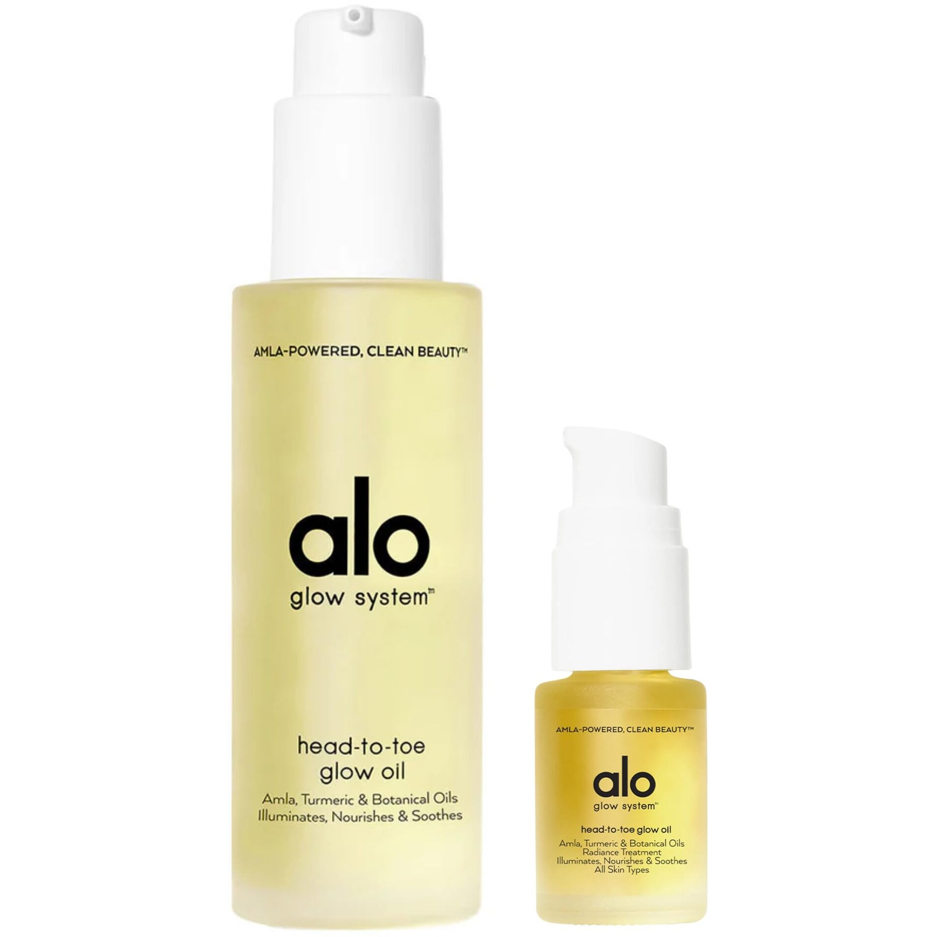 Alo Head-To-Toe Glow Oil + Travel | Glow-Boosting Natural Dry Body Oil | Jojoba, Amla, Aloe & Vitamin E | Hydrates & Nourishes Skin | Citrus Scent | 3.2 + 0.7 Oz