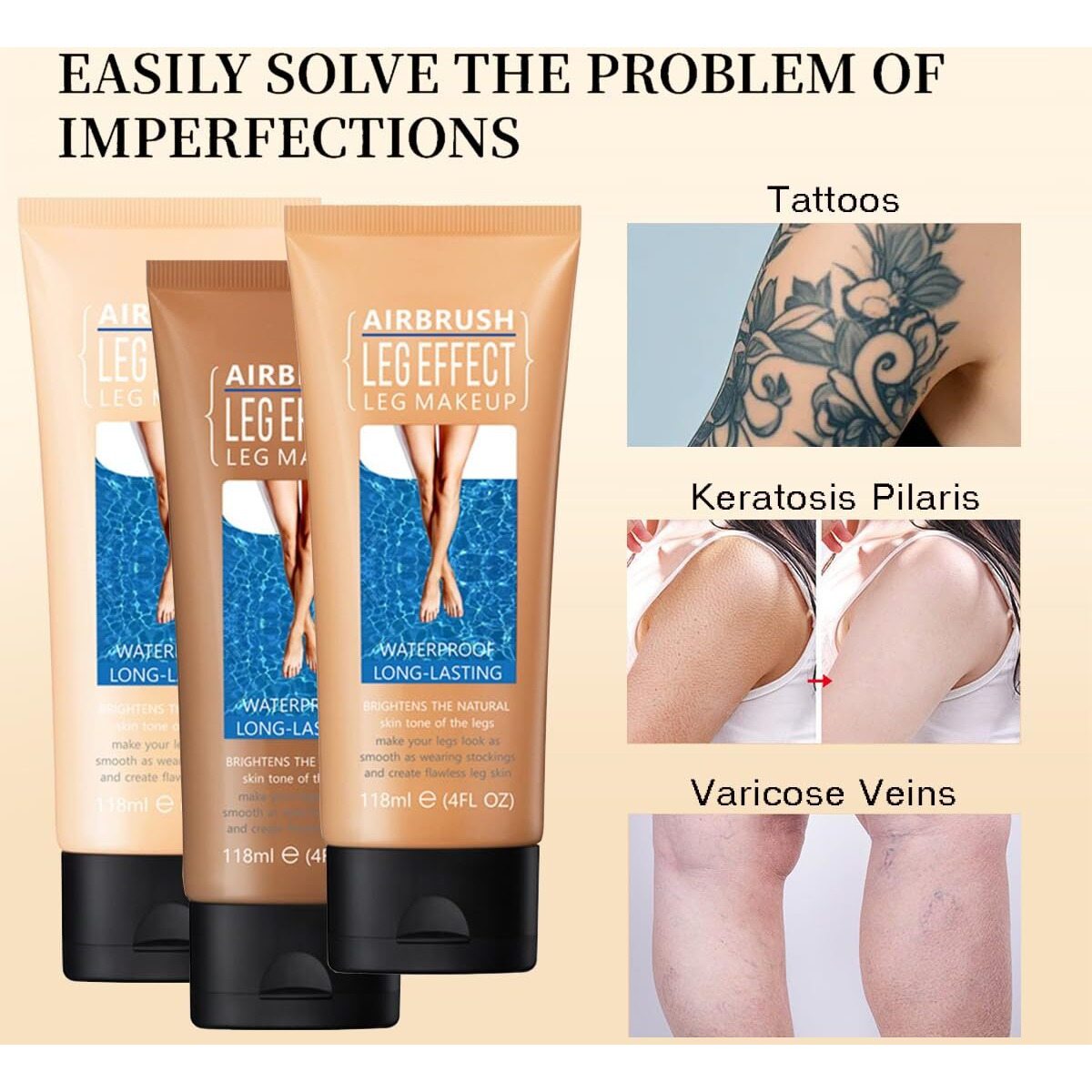 Leg Makeup Waterproof, No Transfer Body Concealer, Coverage For Vein, Scar, Tattoo (01 Fairest Glow, 1Pc)