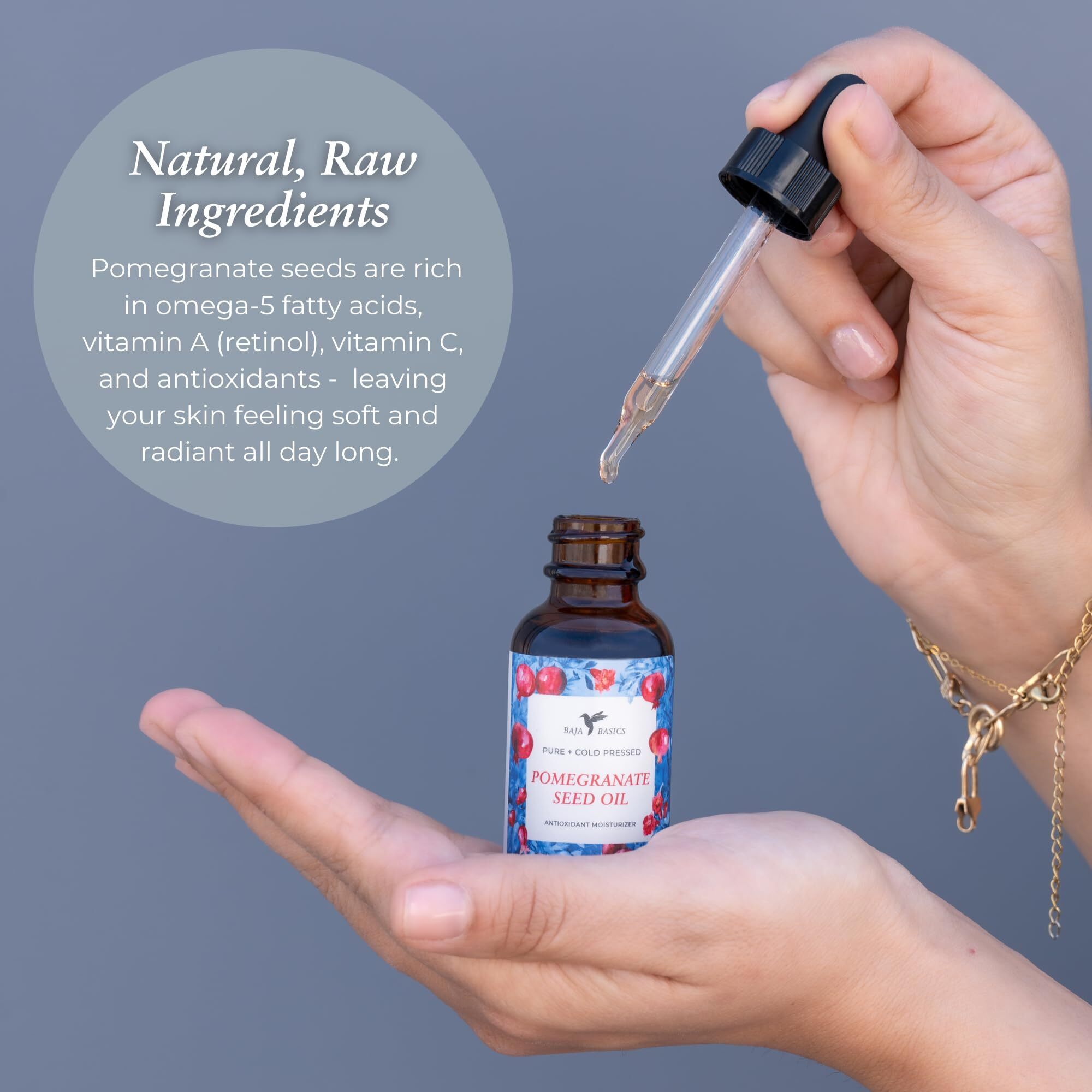 Baja Basics Pomegranate Seed Oil - Pure, Cold Pressed, Unrefined - Organic Body Oil - Antioxidant Serum For Face, Hair, Skin And Nails - Natural Moisturizer & Scar Treatment - 1 Oz