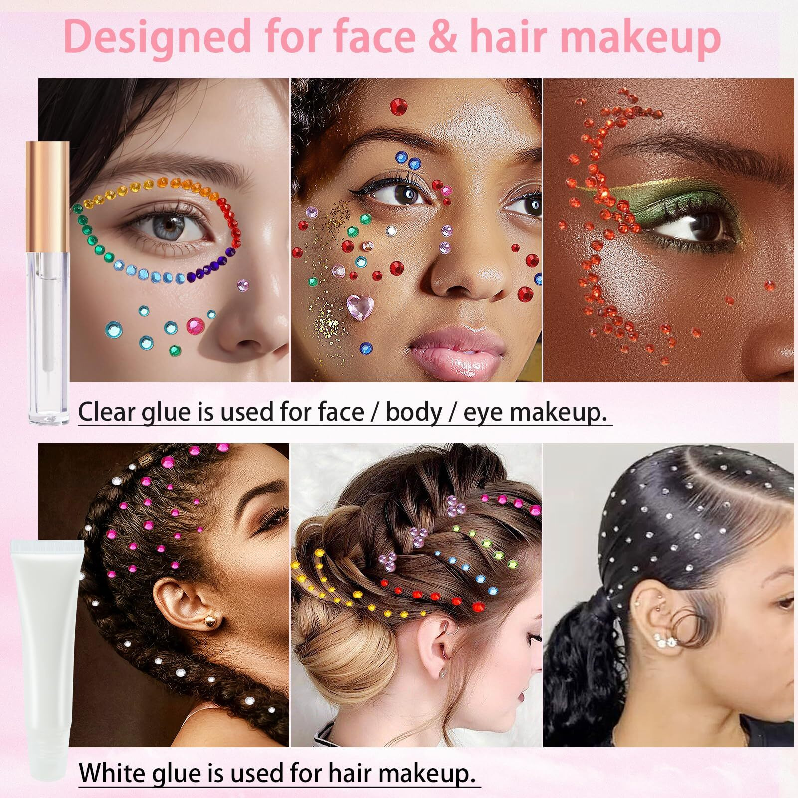 Face Gems Kit With Makeup Glue, Hair Gems Colorful Face Jewels Clear Face Rhinestones, Picker Pencil Tweezer And Brush For Face Eye Hair Body Makeup