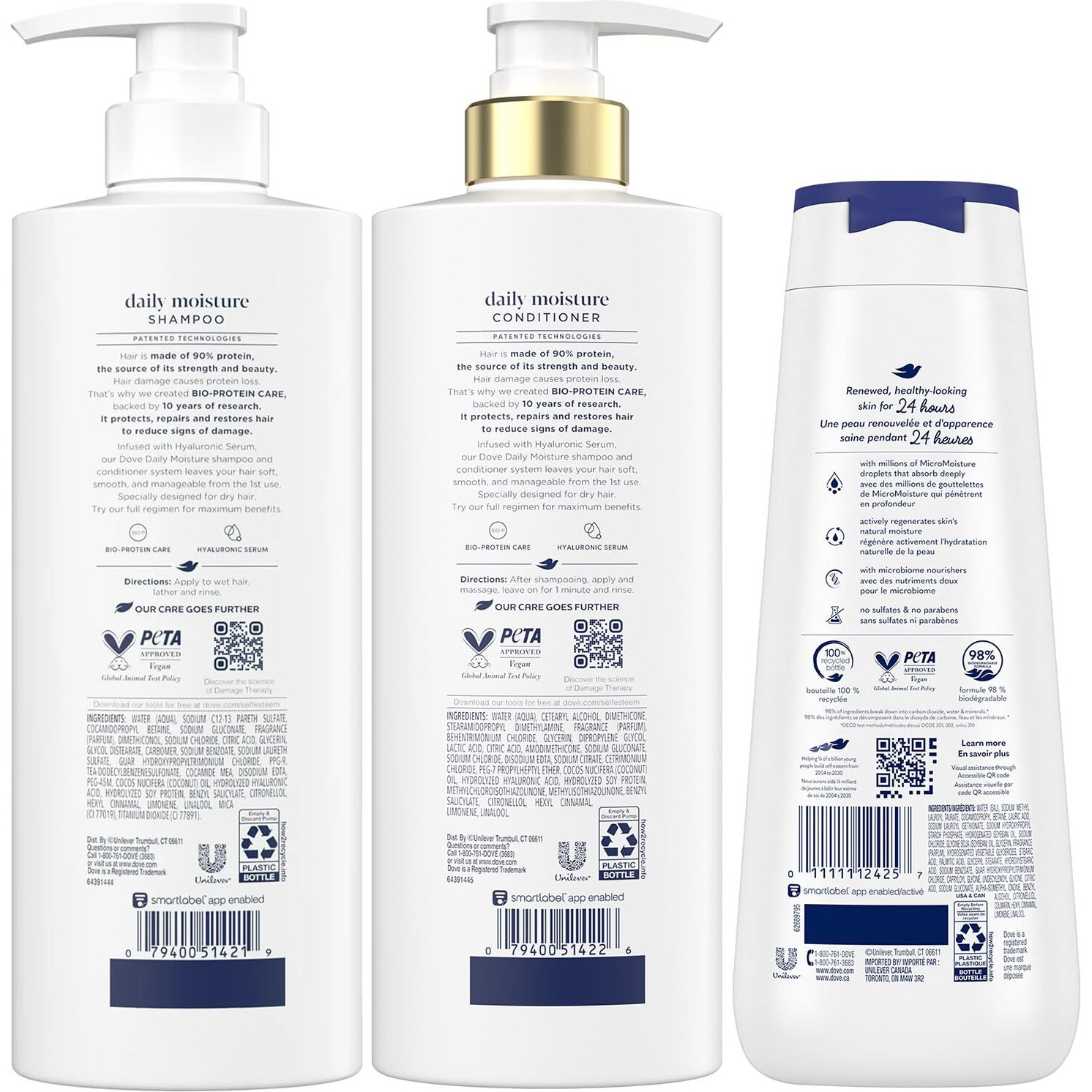 Dove Daily Moisture Shampoo & Conditioner Set With Deep Moisture Body Wash - Deep Hydration For Revitalizing Dry Hair And Skin (3-Piece Set)