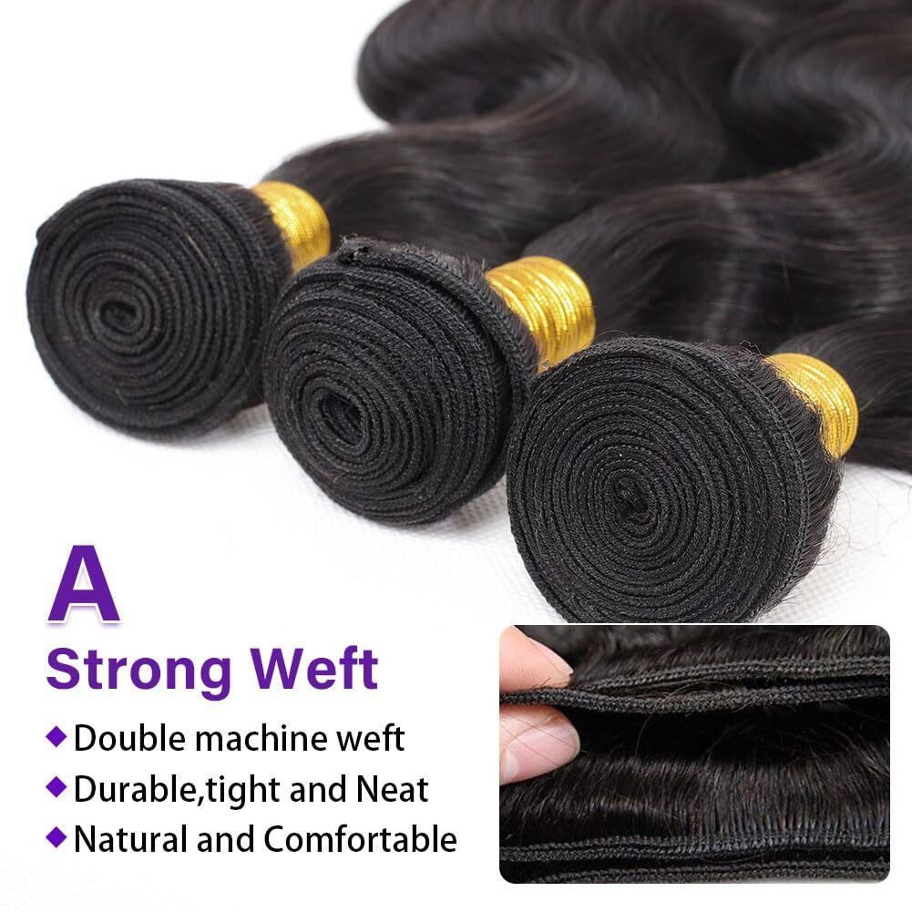 Olsmkis Body Wave Bundles Human Hair 24 26 28 Inch 3 Bundles Human Hair 300G 100% Unprocessed Brazilian Virgin Raw Hair Extensions Natural Black Weave Real Human Hair Bundles For Women