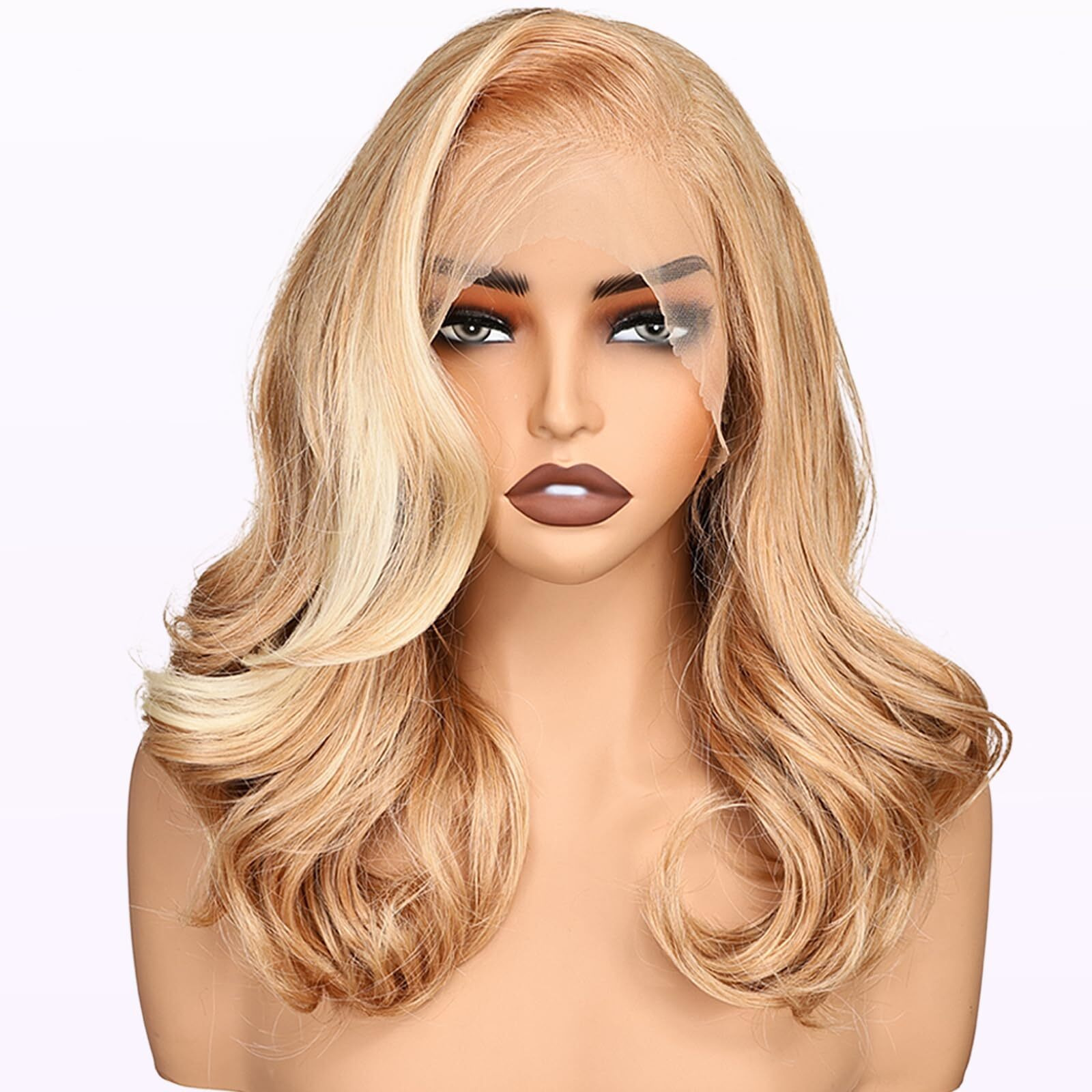 Sisgrace 13  6 Pre Plucked Hd Lace Front Wigs Pre Layered Body Wave Natural Hairline Synthetic Glueless Wigs For Women 18 Inch Tiny Knots Lace Bob Wigs (Blonde With White Highlight)