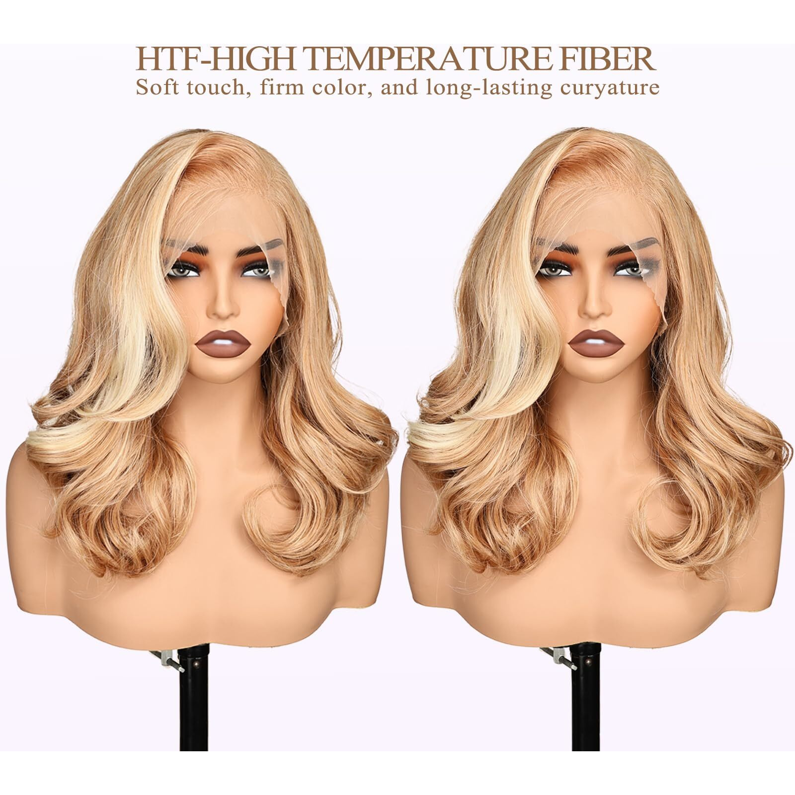 Sisgrace 13  6 Pre Plucked Hd Lace Front Wigs Pre Layered Body Wave Natural Hairline Synthetic Glueless Wigs For Women 18 Inch Tiny Knots Lace Bob Wigs (Blonde With White Highlight)