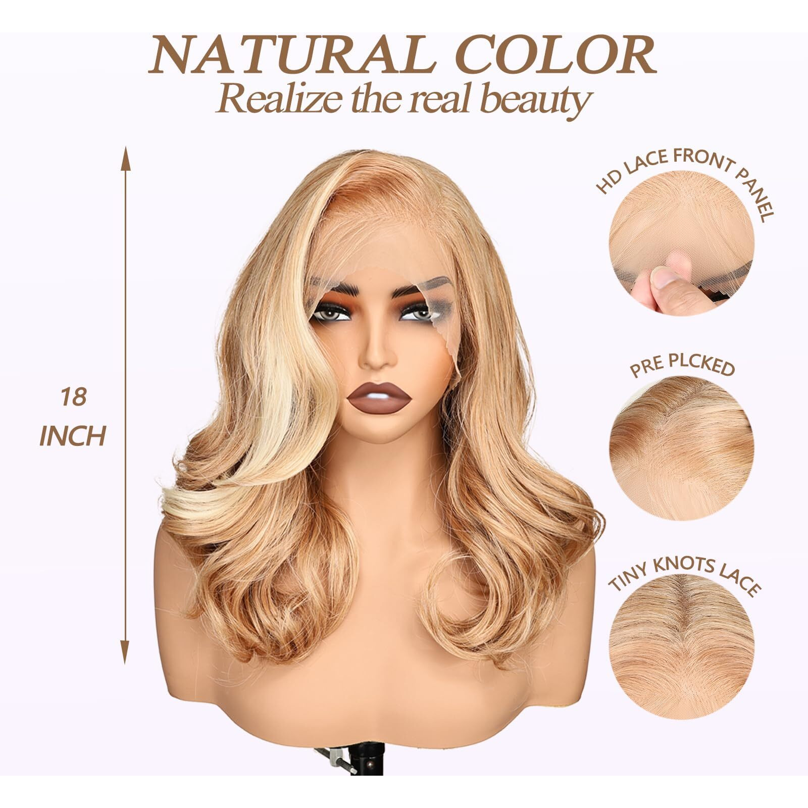 Sisgrace 13  6 Pre Plucked Hd Lace Front Wigs Pre Layered Body Wave Natural Hairline Synthetic Glueless Wigs For Women 18 Inch Tiny Knots Lace Bob Wigs (Blonde With White Highlight)