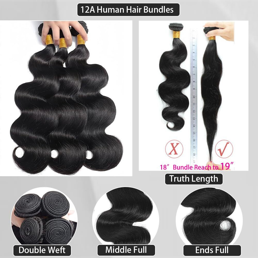 Zgwg Bundles Human Hair 20 22 24 Inch 3 Bundles Human Hair Body Wave 12A Grade Soft And Full