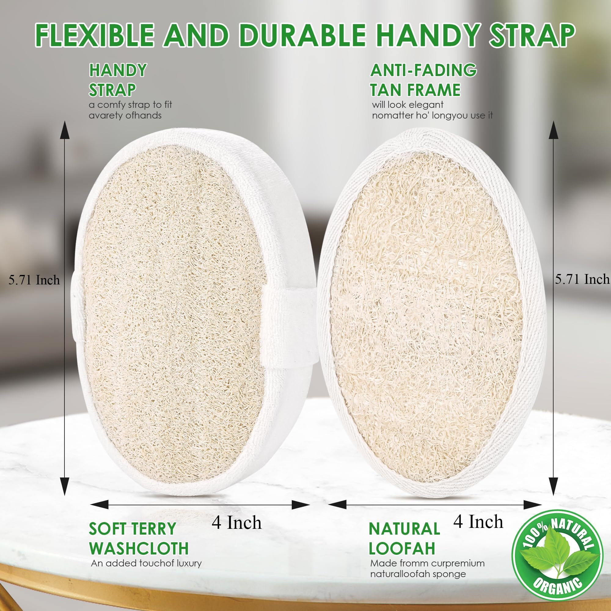 Natural Loofah Sponge Exfoliating Body Scrubber, Organic Biodegradable Eco-Friendly Bath Scrub For All Skin Types, Men Women 1 Thick + 3 Thin