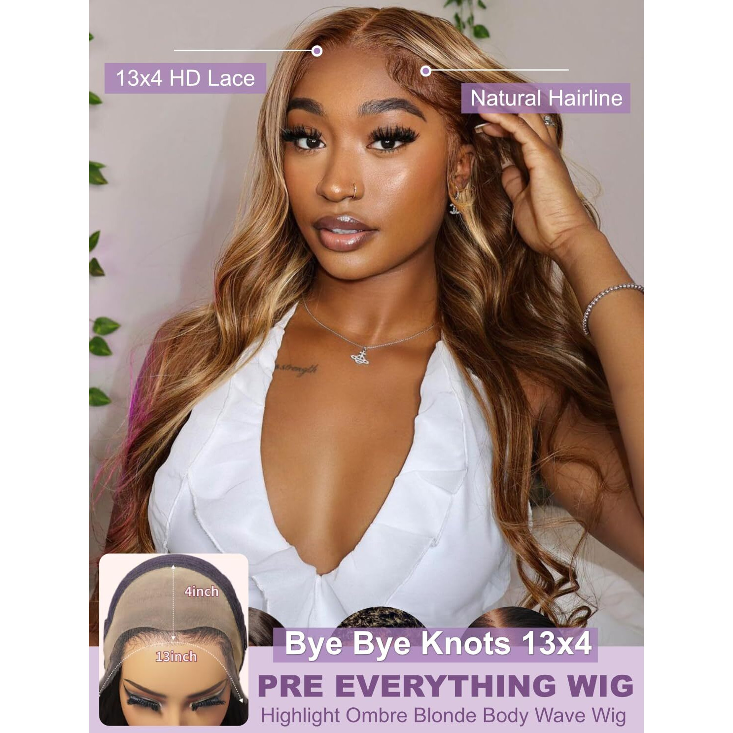 Yiroo Pre Everything Wig Honey Blonde 13X4 Pre Cut Lace Front Glueless Human Hair Wigs Body Wave Brown Blonde Highlight Ombre Pre Bleached Invisible Bye Bye Knots Wig Pre Plucked 150% Density 24Inch