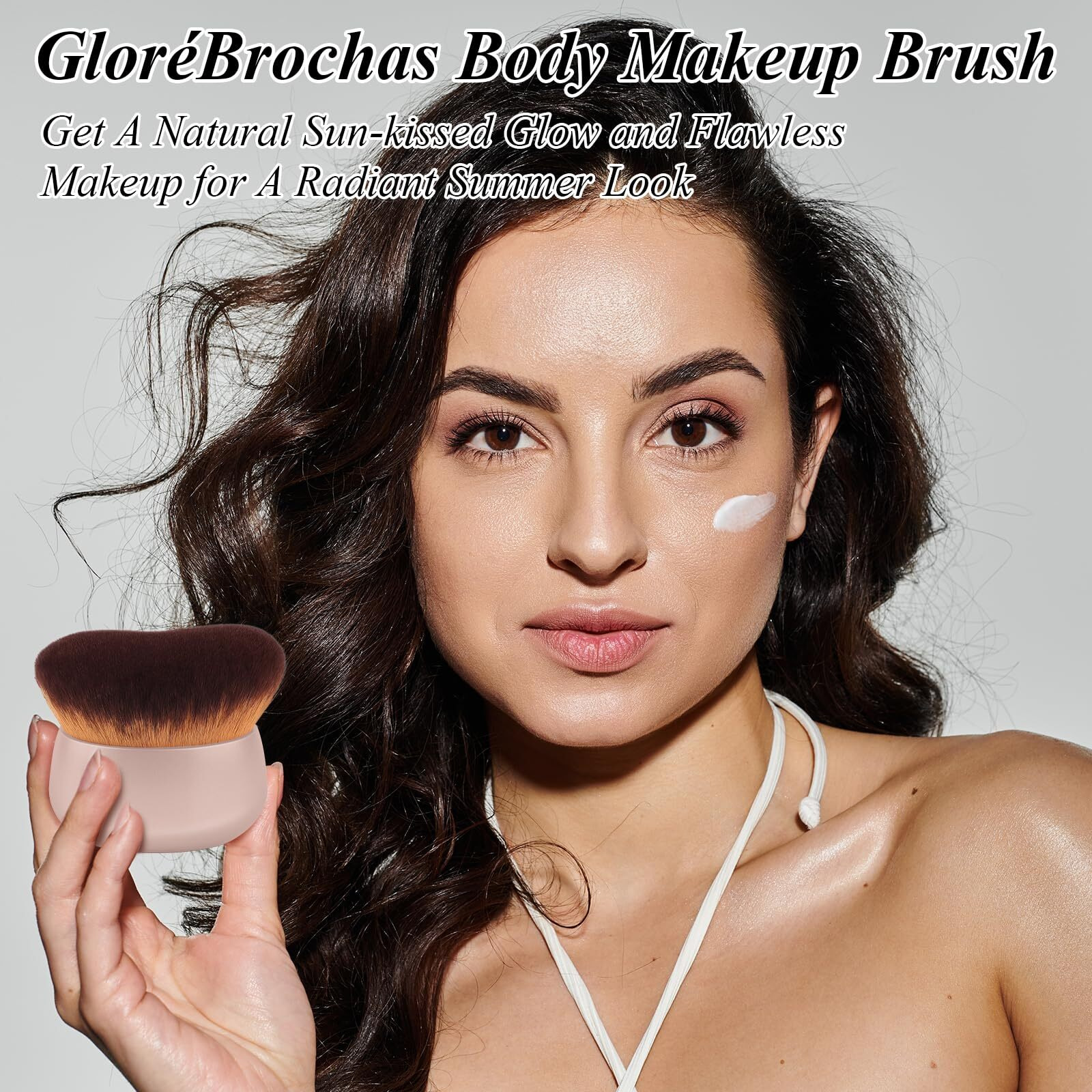 Glor  Brochas 75Mm Extra Large Self Tanner Kabuki Makeup Brush - Ultra Soft Dense Vegan Bristles For Body Makeup, Bronzer & Foundation-Applies Tanning Mousse, Lotion & Self Tanner-Rose Gold, Wet & Dry