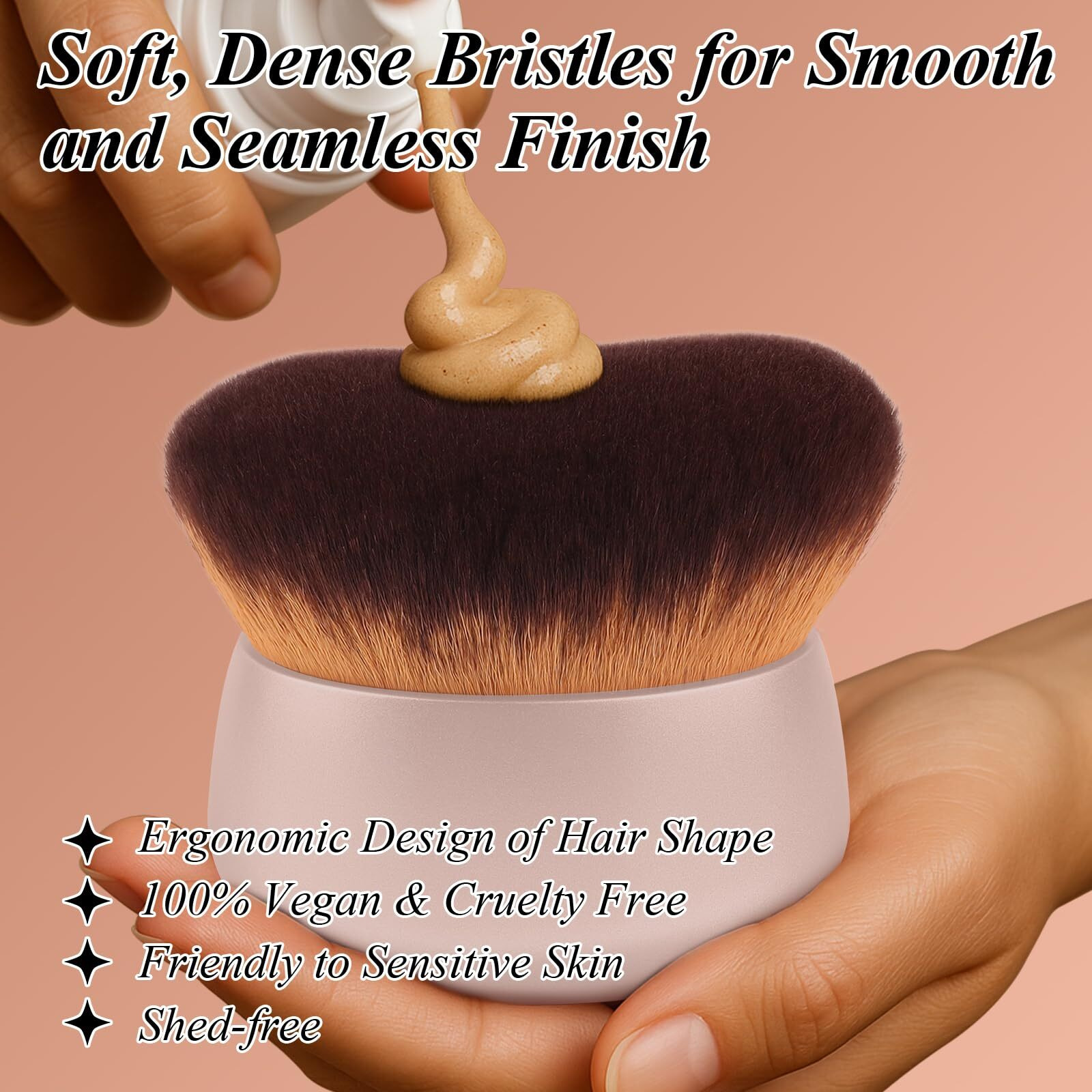 Glor  Brochas 75Mm Extra Large Self Tanner Kabuki Makeup Brush - Ultra Soft Dense Vegan Bristles For Body Makeup, Bronzer & Foundation-Applies Tanning Mousse, Lotion & Self Tanner-Rose Gold, Wet & Dry