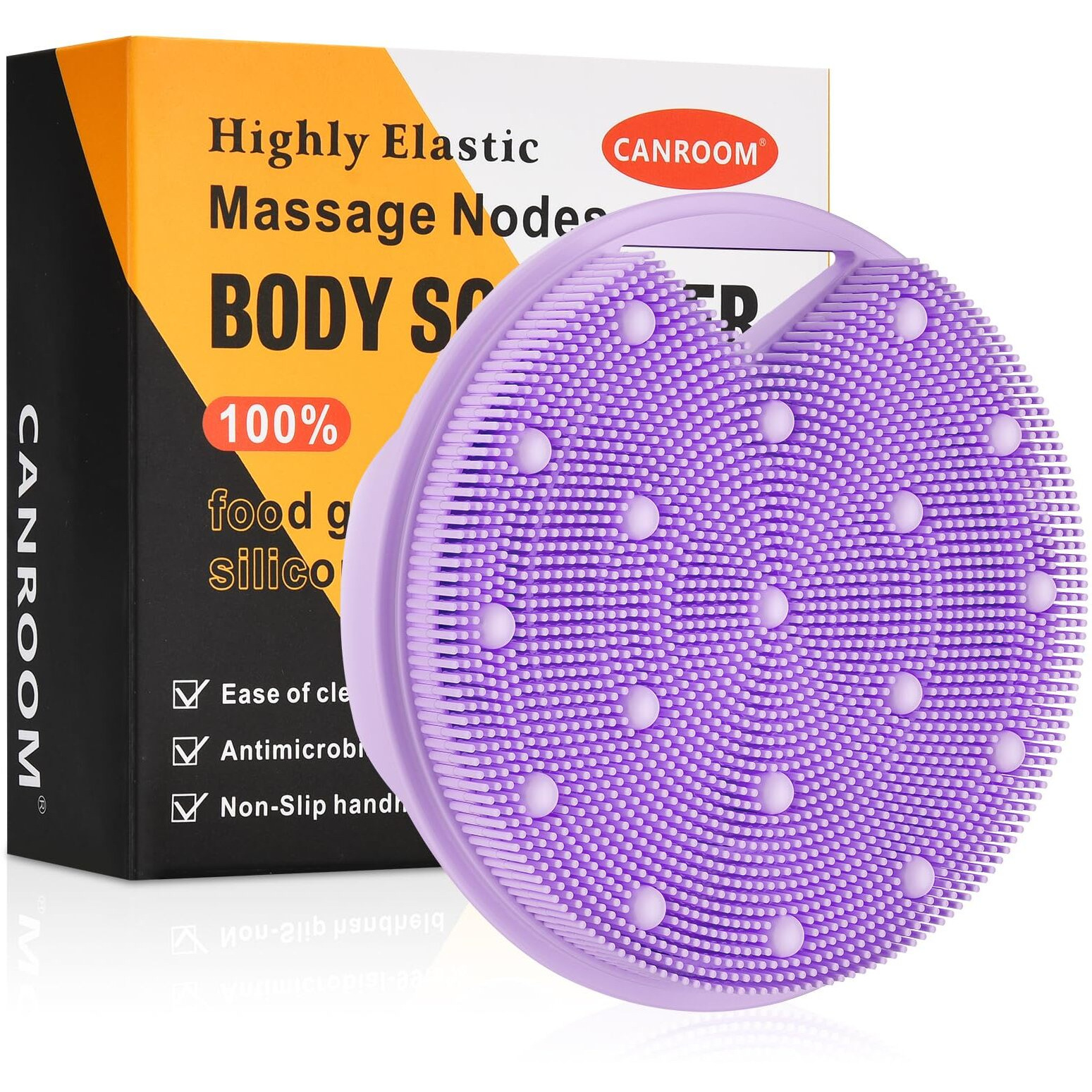 Canroom Heavy Duty Silicone Body Scrubber - Zinc Infused - Exfoliating Body Wash Scrubber Loofah For Lymphatic Drainage,Cellulite,Blood Circulation-Purple