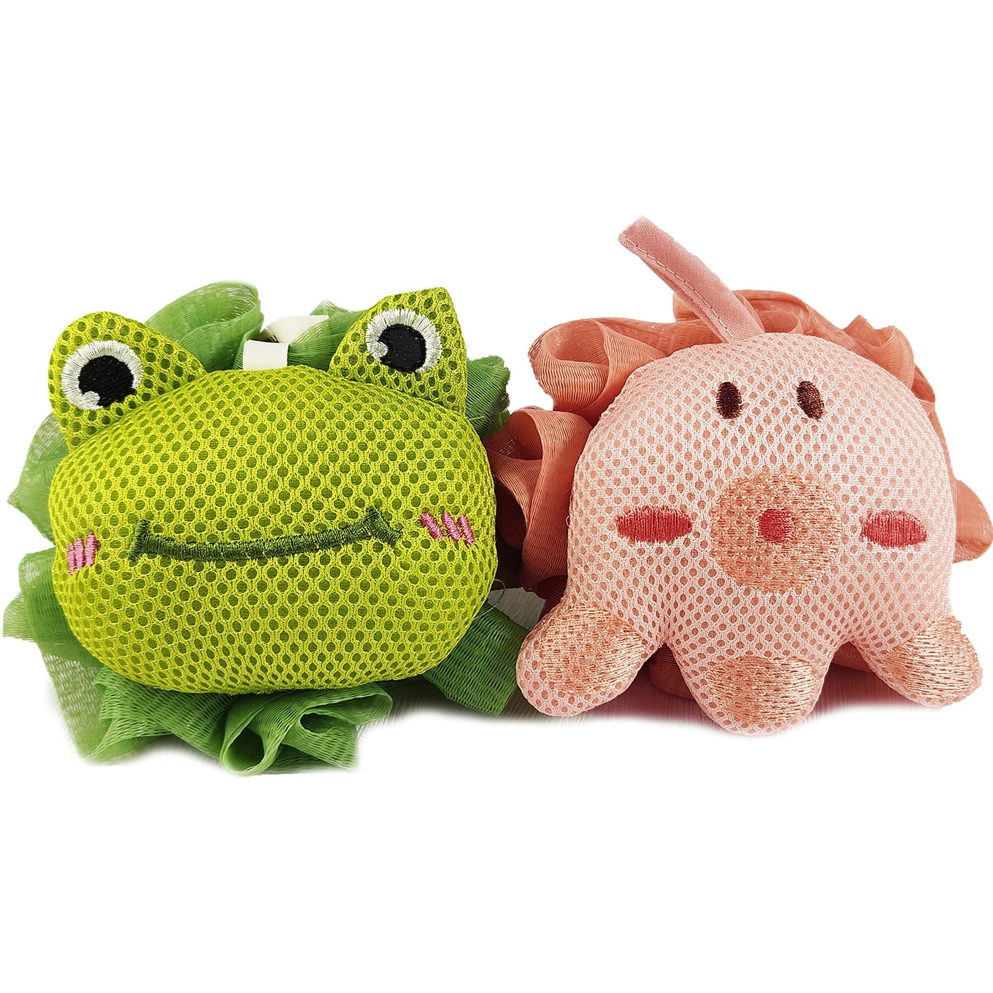 Shower Loofah Sponges For Kids,Cute Frog And Octopus Shape Toddler Bath Exfoliating Body Scrubber Mesh Loofahs Sponge[2 Pack],Designed For Baby Women Boys And Girl
