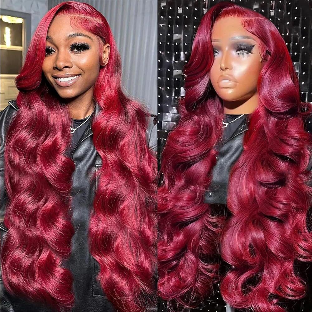 Erqq Lace Front Wigs Human Hair 99J Burgundy 28Inch 13X6 Body Wave Hd Lace Frontal Wig For Women Pre Plucked With Baby Hair 180 Density Barzilizan Virgin Human Hair Wig Red Color