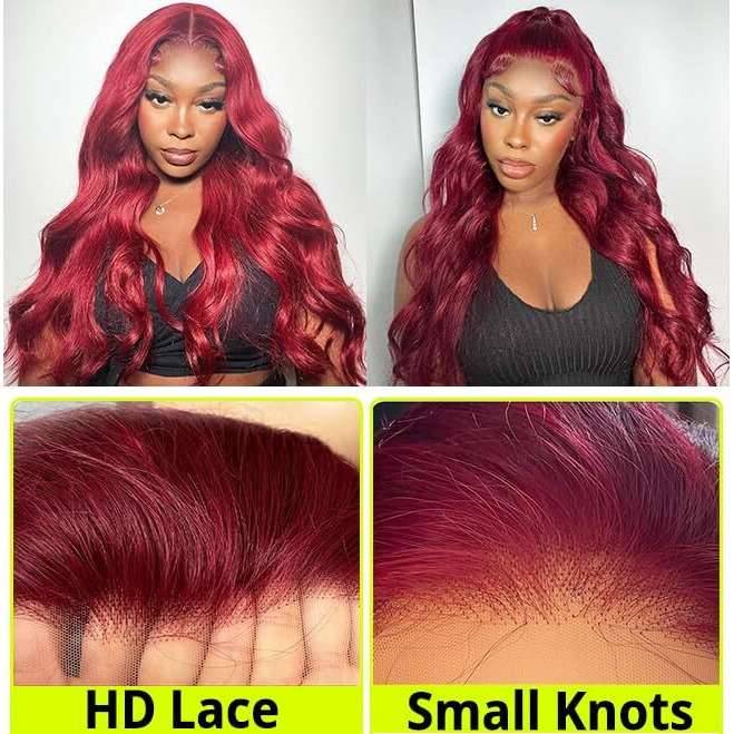 Erqq Lace Front Wigs Human Hair 99J Burgundy 28Inch 13X6 Body Wave Hd Lace Frontal Wig For Women Pre Plucked With Baby Hair 180 Density Barzilizan Virgin Human Hair Wig Red Color