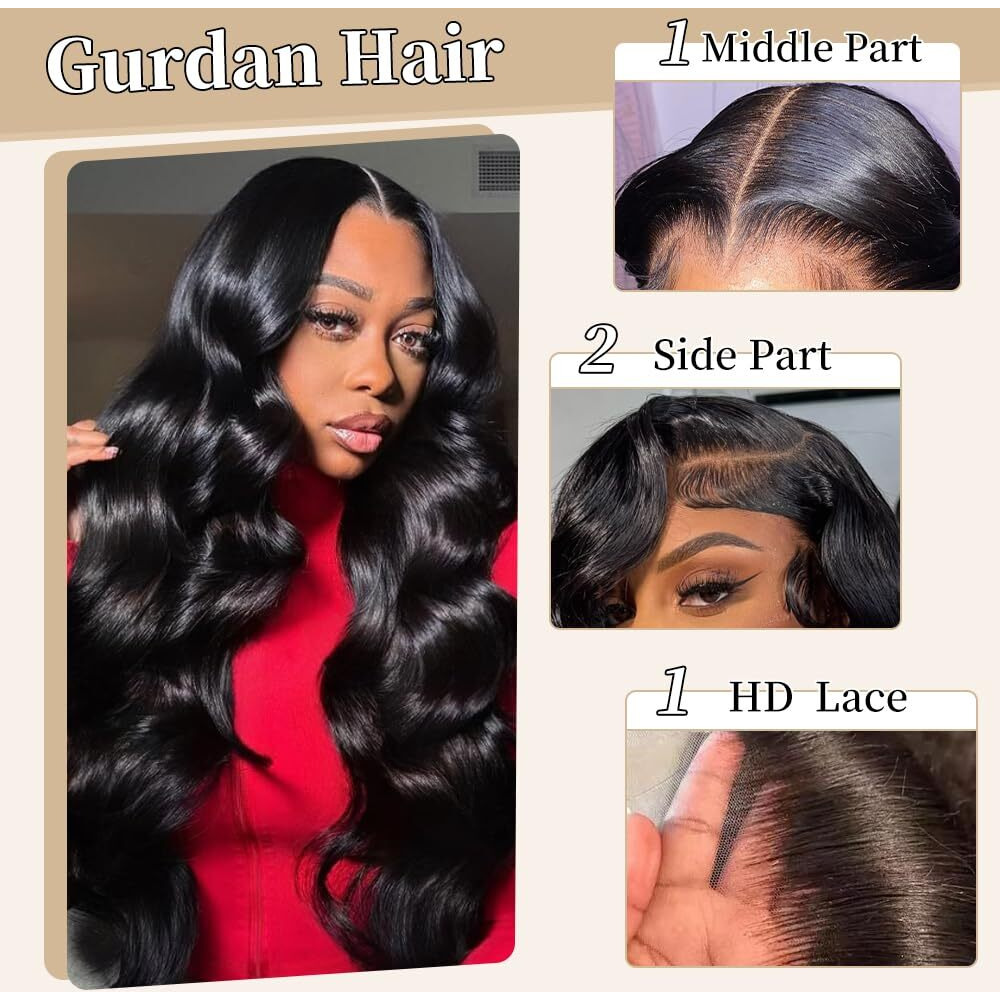 Gurdan Body Wave Lace Front Wigs Human Hair Pre Plucked 200 Density Hd Lace Frontal Wig Human Hair With Baby Hair 13X6 Lace Front Wigs Human Hair Natural Color Glueless Wigs 36 Inch