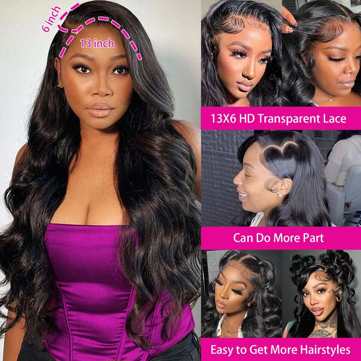 Kxbkxb 34 Inch Body Wave Lace Front Wigs Human Hair 220% Density Frontal Wigs For Black Women 13X6 Hd Lace Front Wigs Pre Plucked Glueless Body Wave Wig