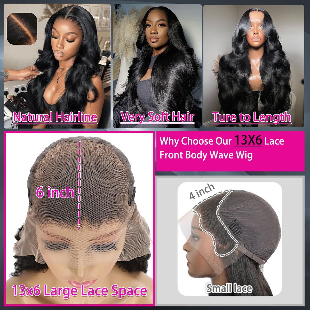 Kxbkxb 34 Inch Body Wave Lace Front Wigs Human Hair 220% Density Frontal Wigs For Black Women 13X6 Hd Lace Front Wigs Pre Plucked Glueless Body Wave Wig