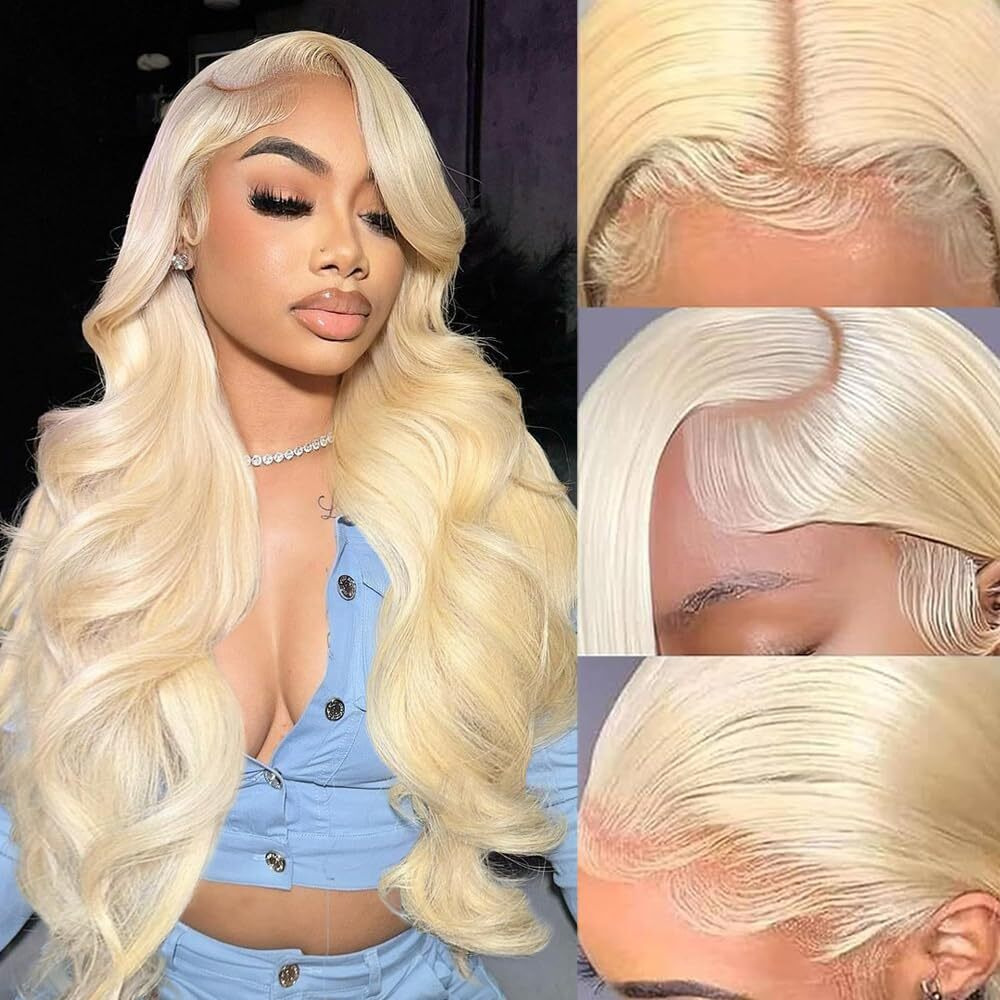 32 Inch 613 Lace Front Wig Human Hair 13X6 Transparent Lace Blonde Lace Front Wigs Human Hair Pre Plucked Glueless Wigs Human Hair For Women 180% Density Body Wave Human Hair Wig With Baby Hair