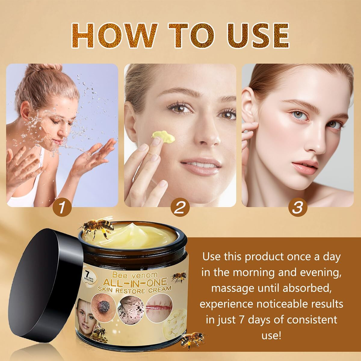 Bee Venom All-In-One Cream, 2025 New Skin Care Bee Venom Moisturizing Cream, Anti-Wrinkle, Moisturizing, Suitable For Any Part Of The Body, (2Pcs)