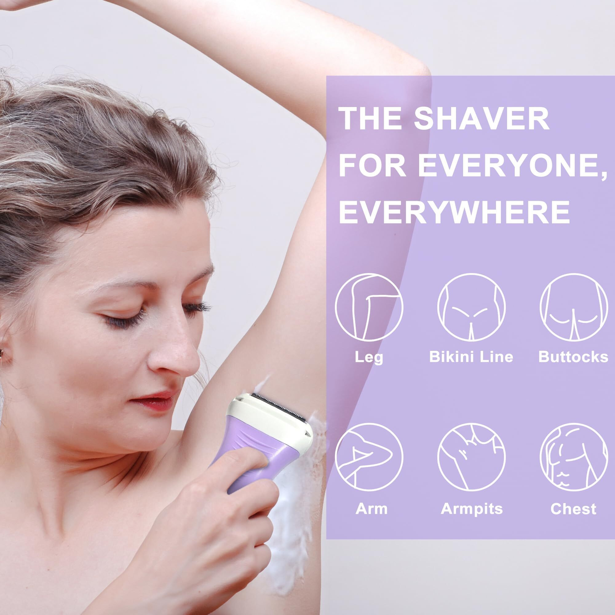 Pinkpapaya Electric Shaver For Legs,Electric Razor For Women Pubic Hair,Bikini Trimmer,Shaver For Women,Body Hair Removal For Underarms,Wet/Dry,Cordless,Purple/Ij7T