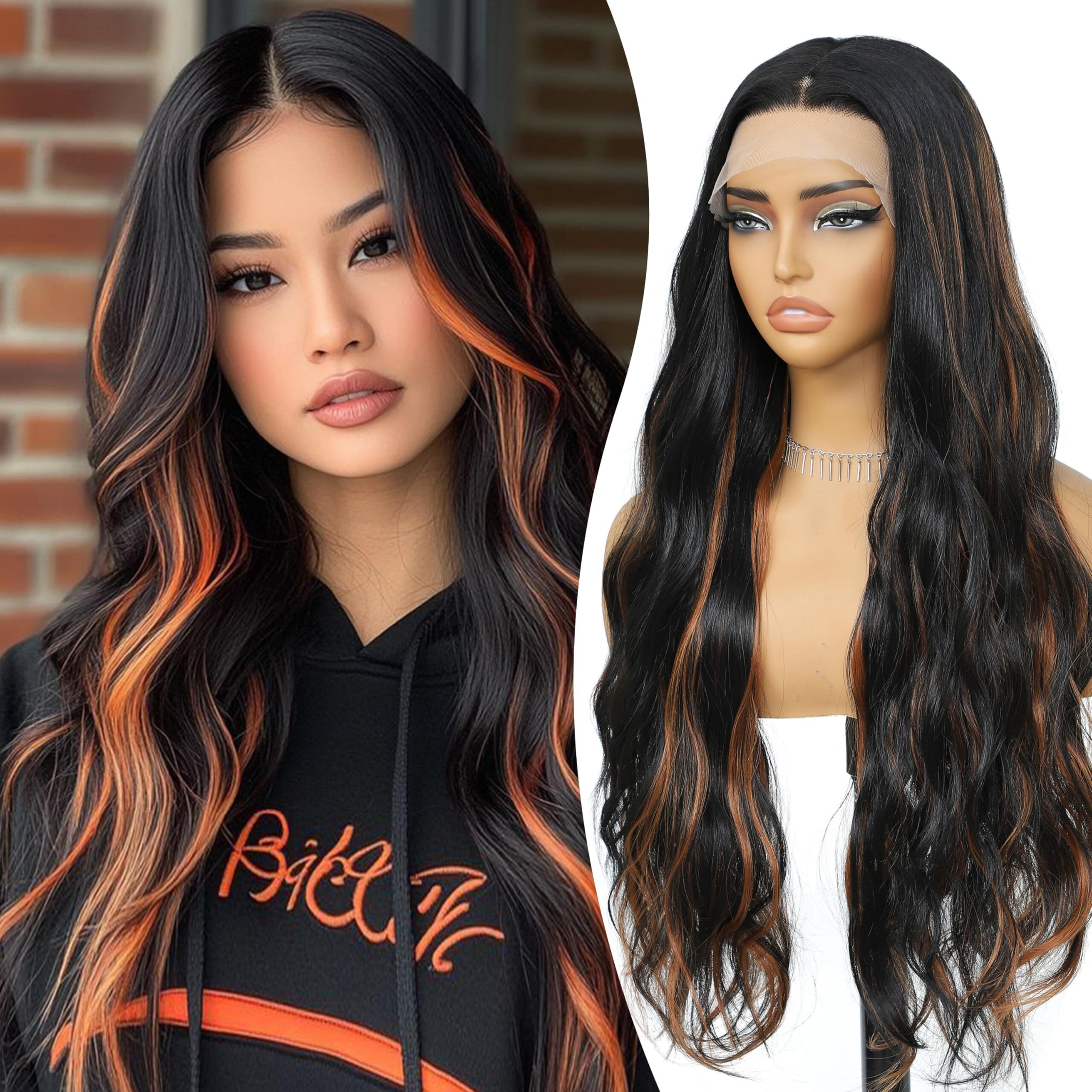 1B/30A Synthetic Lace Front Wig 28 Inch Long Wavy Natural Wave Wigs 13  4  1 Pre Plucked Glueless Wig Synthetic Hair For Women Loose Body Wave With Natural Hairline Heat Resistant Synthetic Wavy Wig