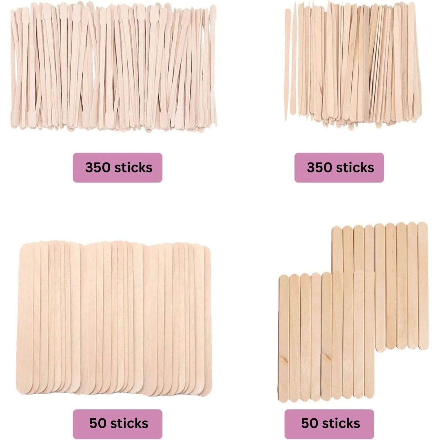 Mibly 4 Style Assorted Wooden Wax Sticks For Body Legs Face And Small Medium Large Sizes Eyebrow Waxing Applicator Spatulas For Hair Removal Or Wood Craft Sticks (Pack Of 800)