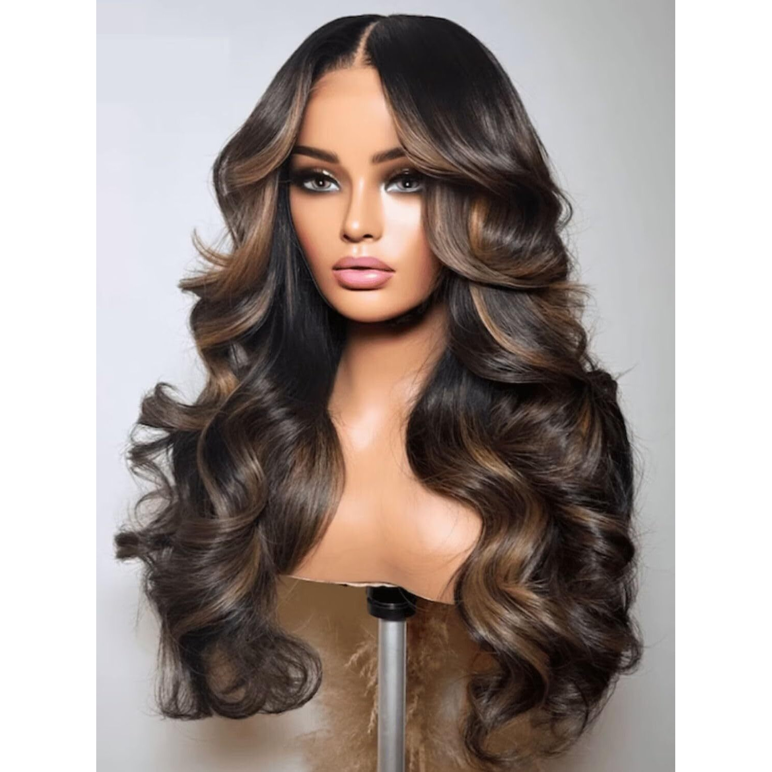 Beauty Forever Bye Bye Knots Espresso Brown With Highlights Loose Body Wave Glueless Wigs Human Hair Pre Plucked Pre Cut 7X5 Lace Front Wig Pre Bleached Knots Put On And Go Wig 150% Density 24Inch