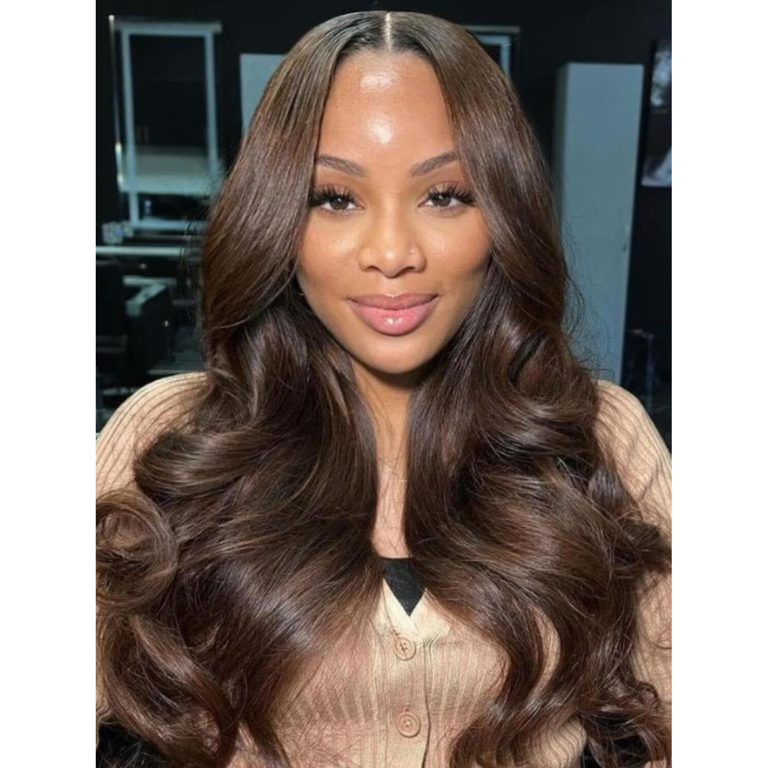 Beauty Forever Bye Bye Knots Espresso Brown With Highlights Loose Body Wave Glueless Wigs Human Hair Pre Plucked Pre Cut 7X5 Lace Front Wig Pre Bleached Knots Put On And Go Wig 150% Density 24Inch
