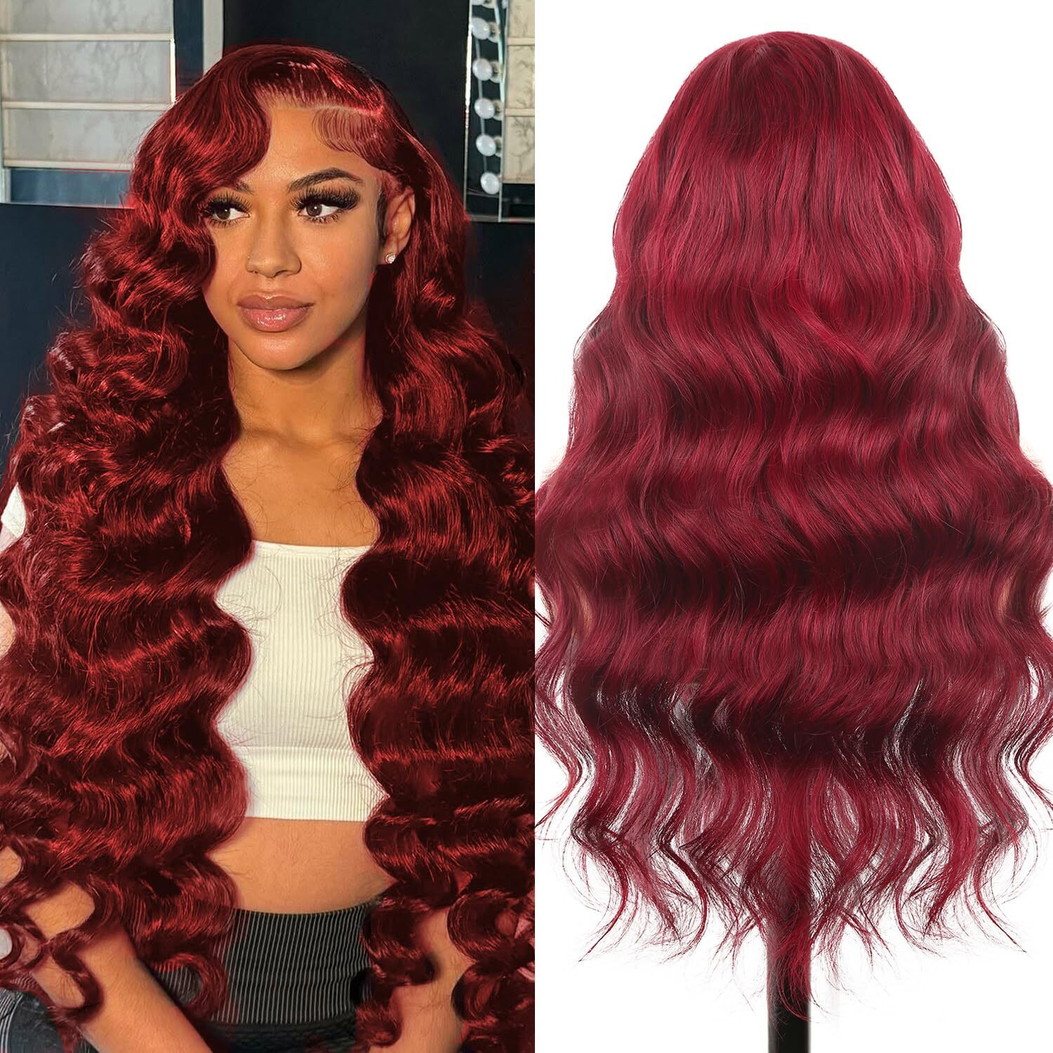 Kesenmu 99J Burgundy Lace Front Wigs Human Hair,13X6 Hd Body Wave Burgundy Lace Frontal Wigs Human Hair Pre Plucked With Baby Hair,210% Density Colored Wine Red Wig Human Hair For Women 24 Inch