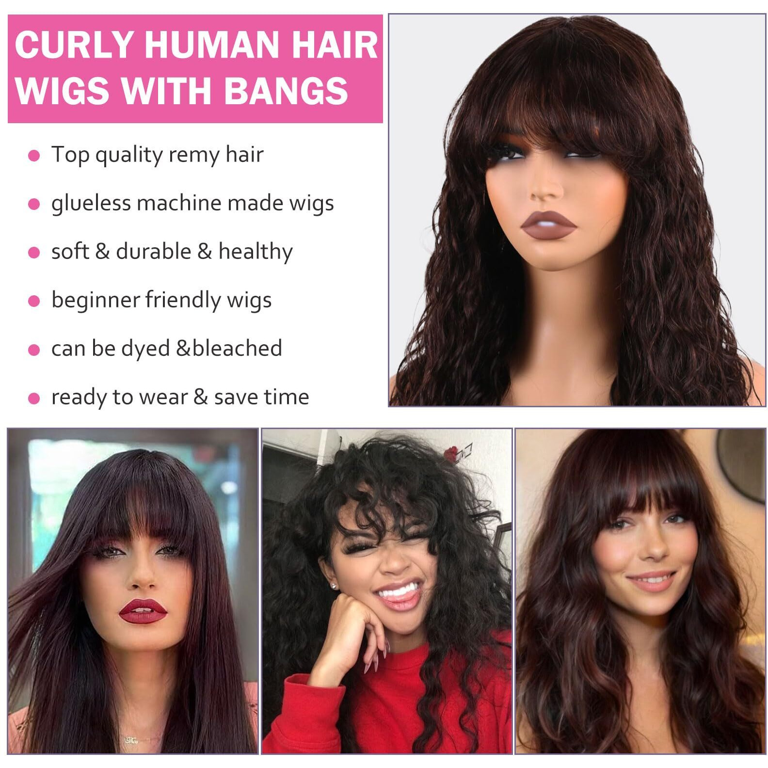 Manemajesty Body Wave Wigs With Bangs Human Hair Wig For Women None Lace Wear And Go Glueless Wet And Wavy Wig Natural Machine Made Brazilian Virgin Human Hair Wigs 24 Inch